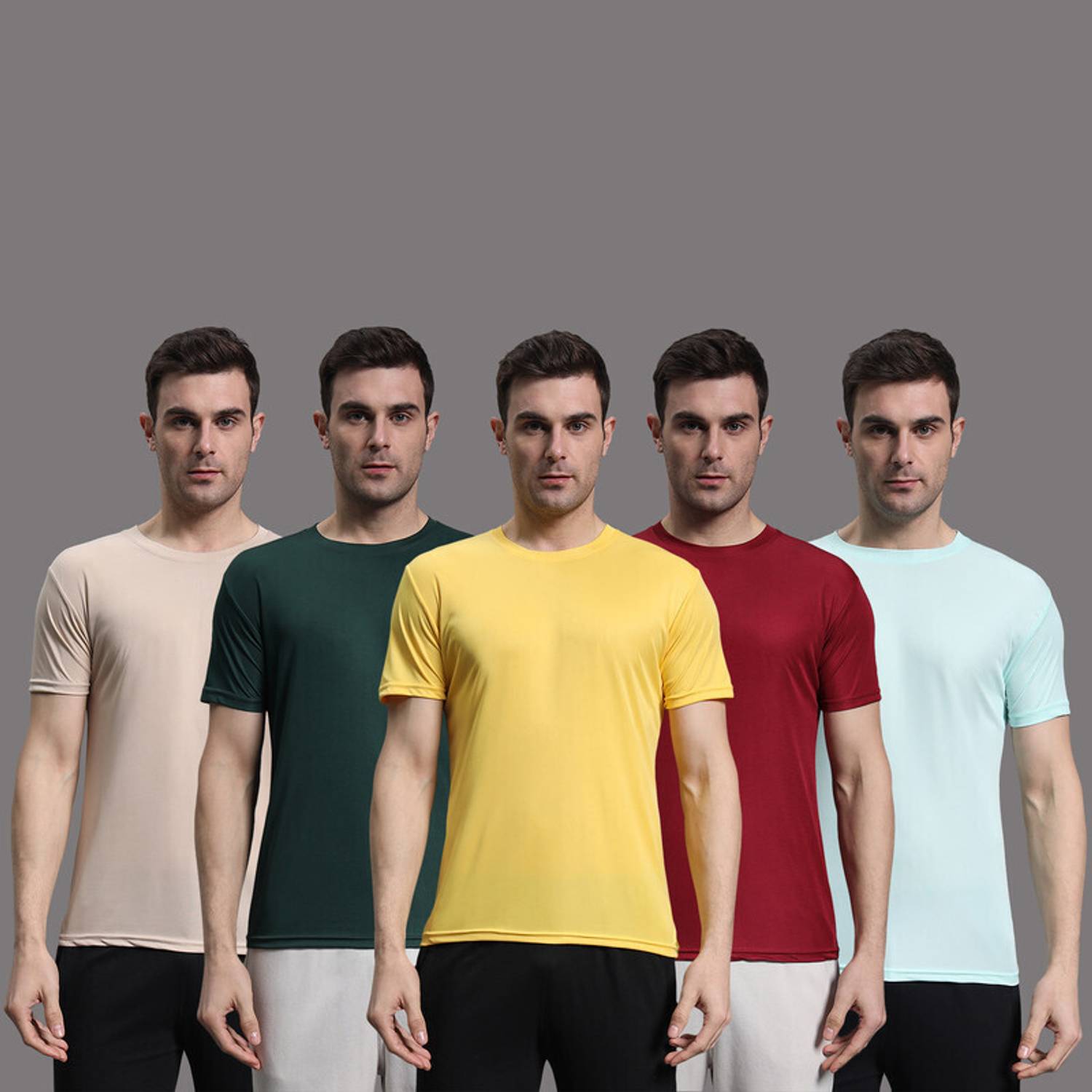 InkTees Pack of 5 Men Solid Round Neck Polyester Multicolor T-Shi