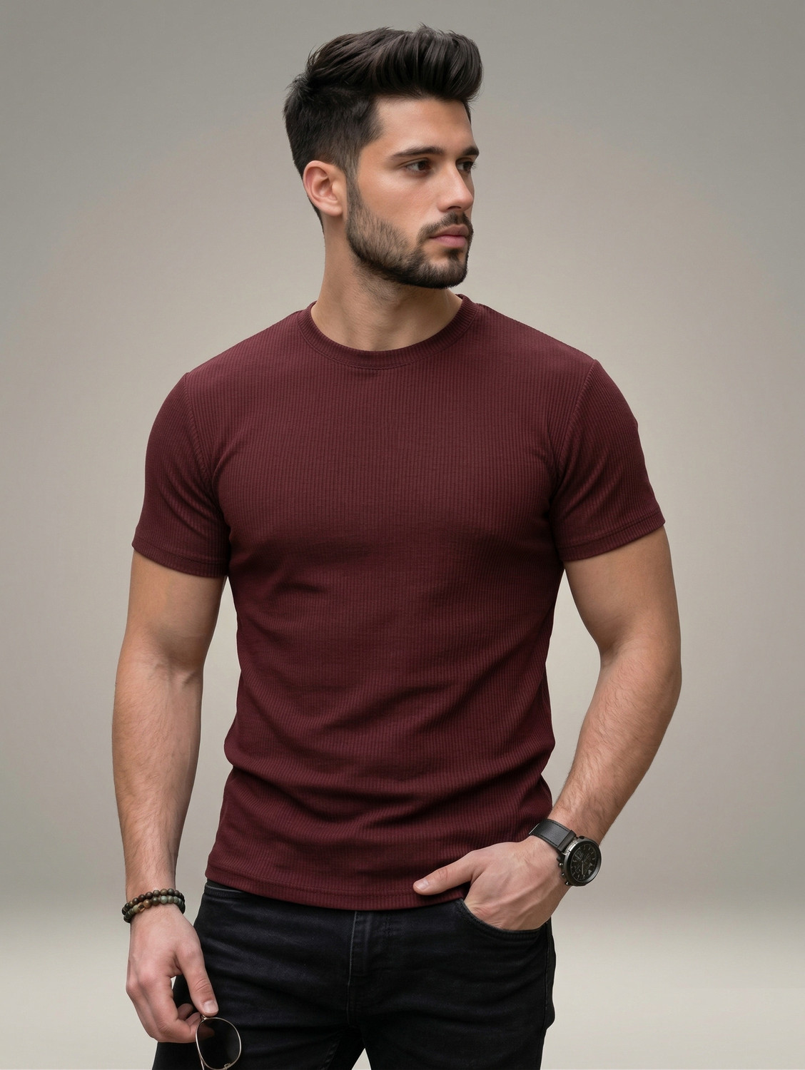 Image of stylesmyth Self Design Men Round Neck Multicolor T-Shirt