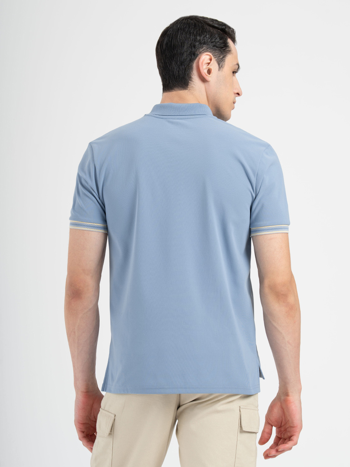 Image of RED TAPE Solid Men Polo Neck Light Blue T-Shirt