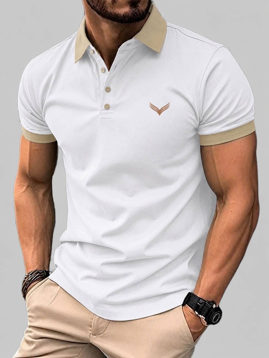 TAZO Men Polo Neck White T-Shirt - Image 1