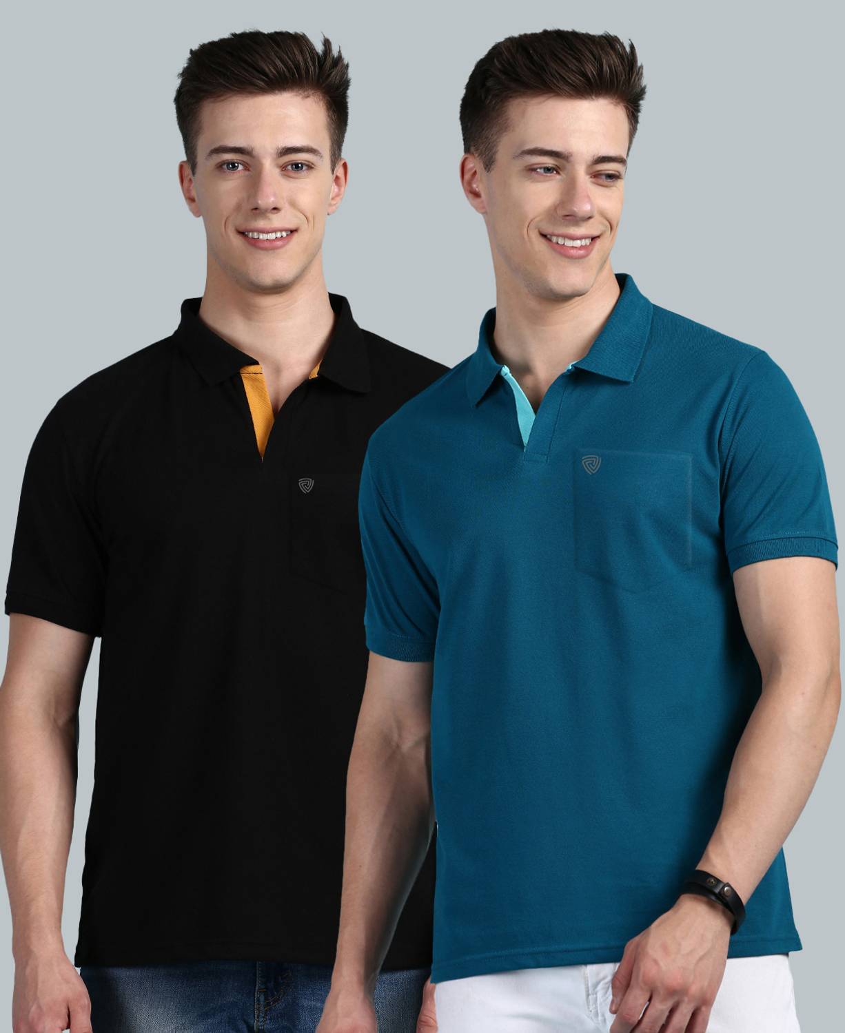 LUX cozi Pack of 2 Men Solid Polo Neck Cotton Blend Multicolor T-