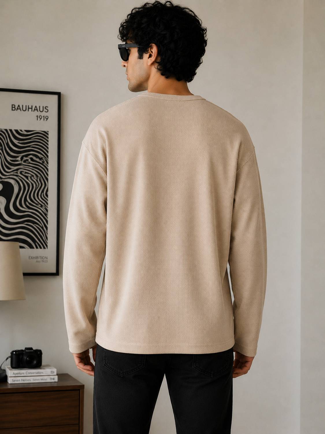 Snazzory Men Henley Neck Beige T-Shirt - Image 2