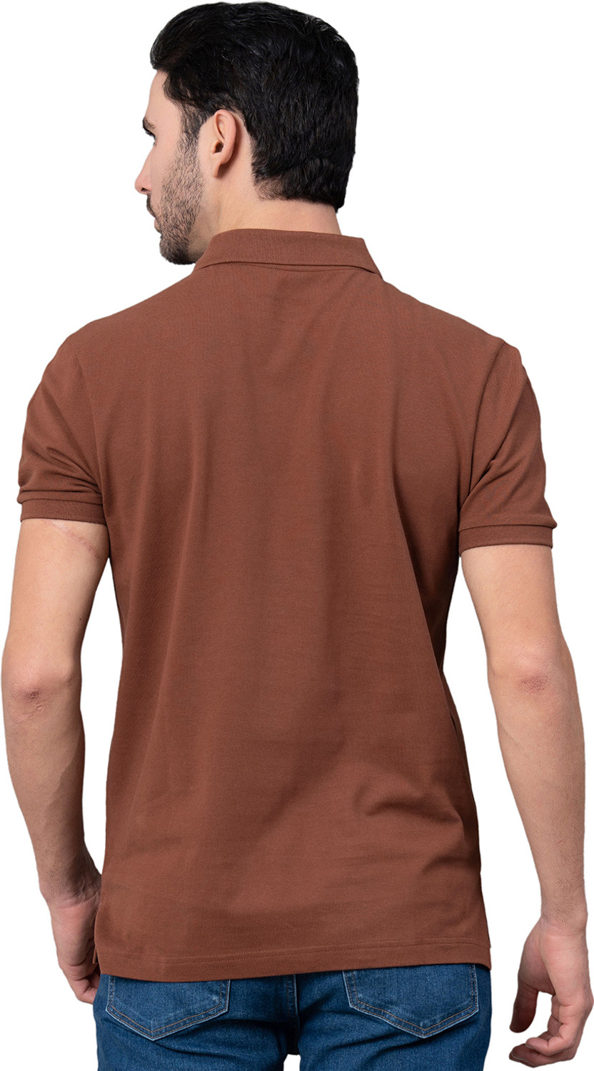 Image of RED TAPE Solid Men Polo Neck Brown T-Shirt