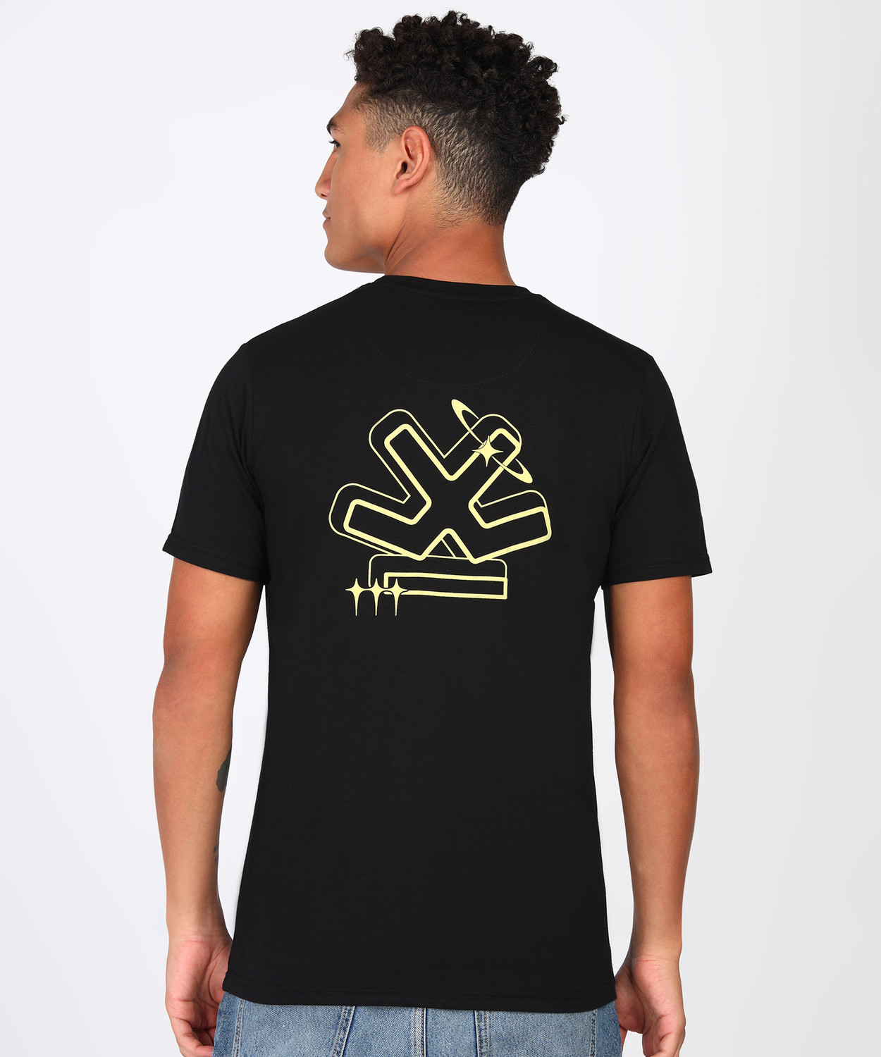 Image of WROGN Men Solid Round Neck Cotton Blend Black T-Shirt
