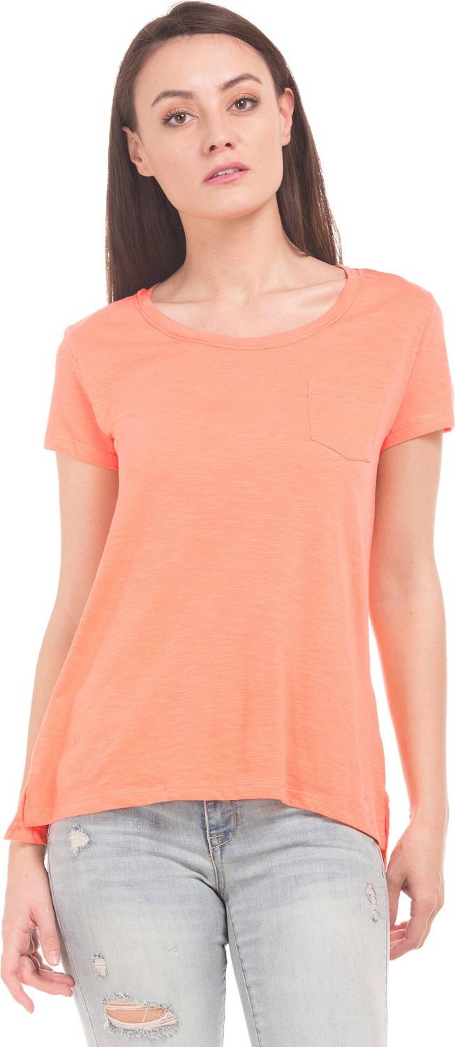 AEROPOSTALE Solid Women Round Neck Orange T-Shirt