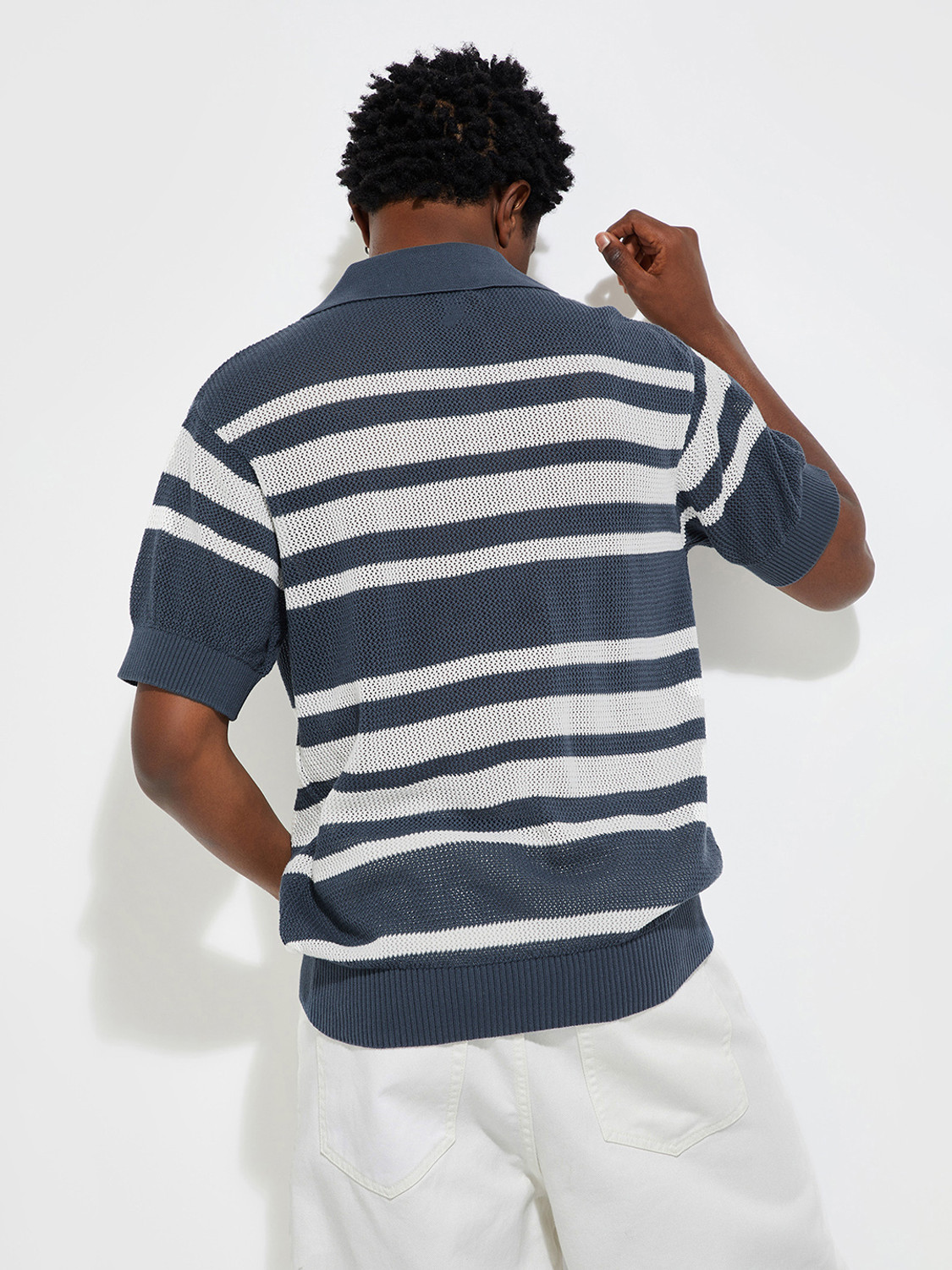 Image of MAX Printed Men Polo Neck Blue T-Shirt