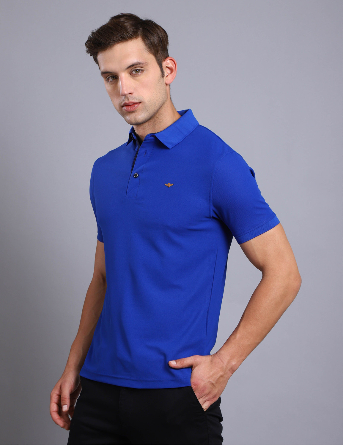 Image of Stellers Solid Men Polo Neck Blue T-Shirt