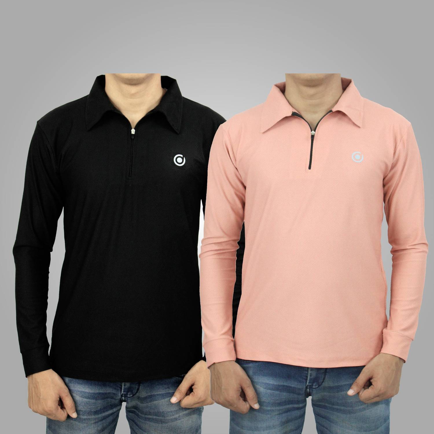 Ayvina Solid Men Zip Neck Black, Pink T-Shirt