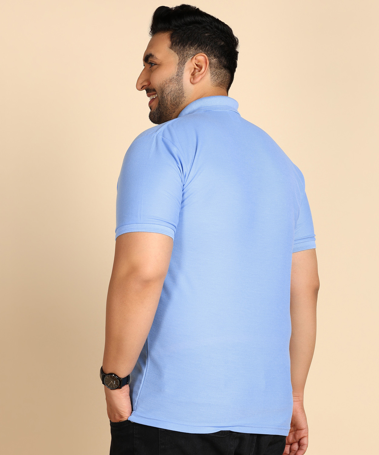Image of METRONAUT Plus Size Solid Men Polo Neck Blue T-Shirt