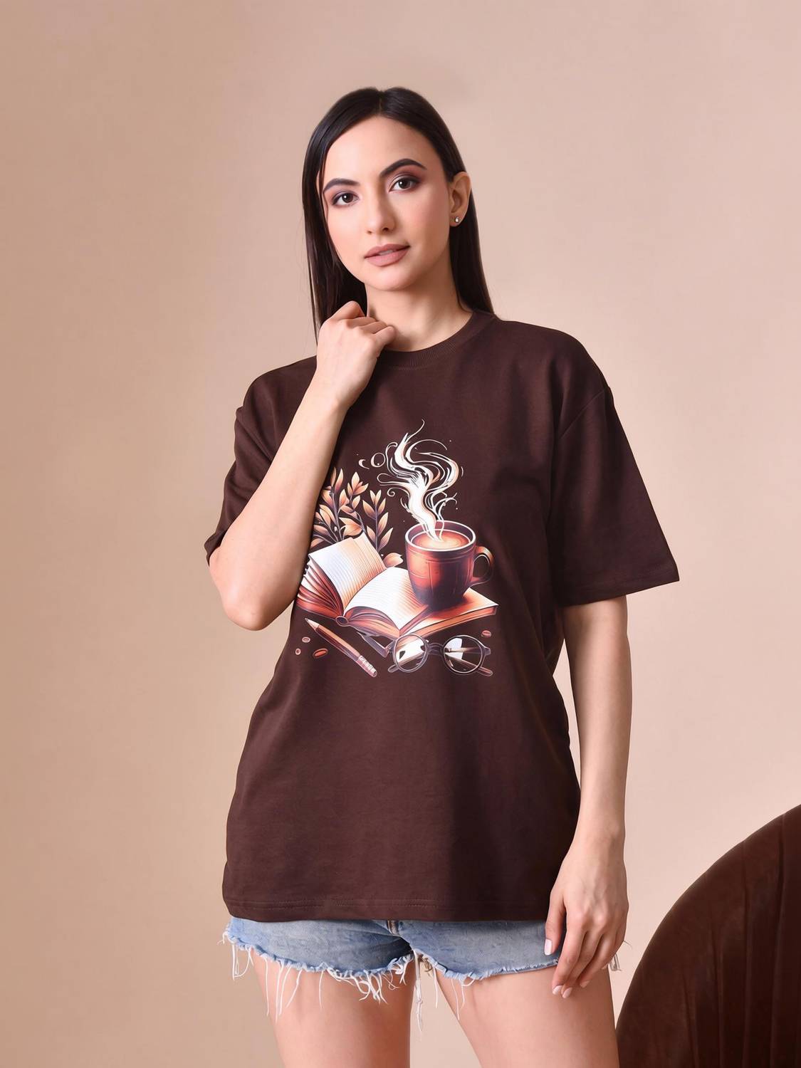 baniya collection Graphic Print Women Round Neck Brown T-Shirt