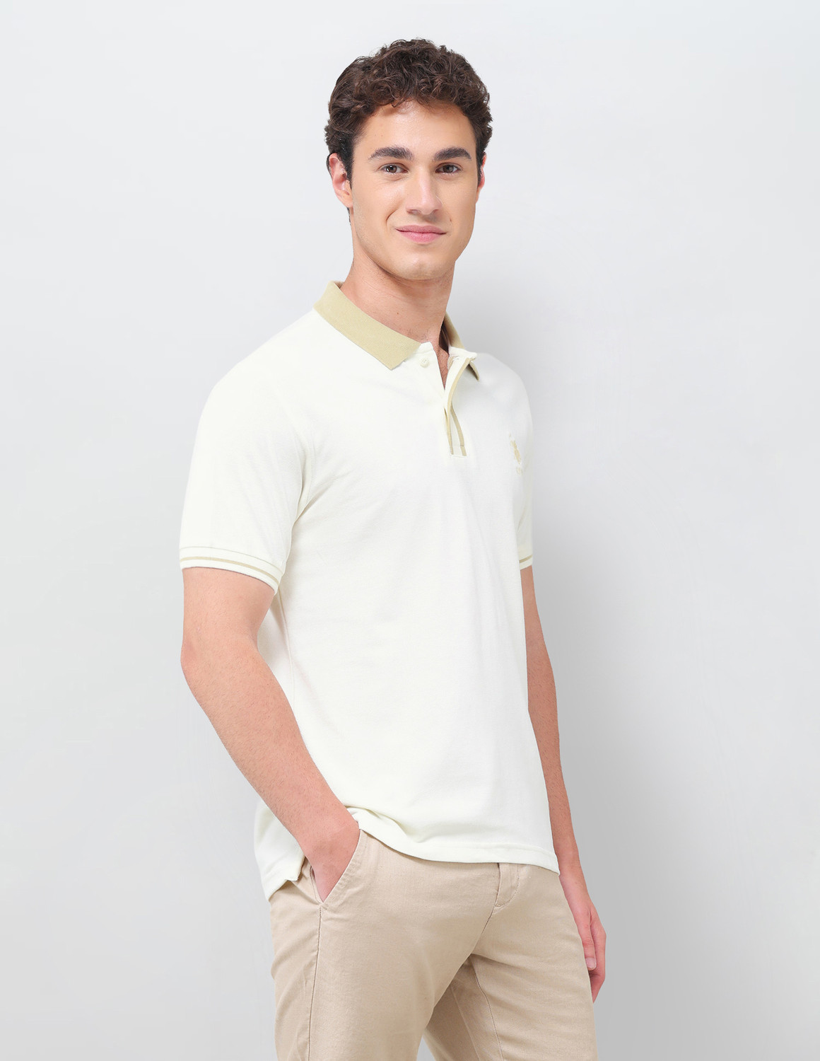 Image of U.S. POLO ASSN. Solid Men Polo Neck White T-Shirt