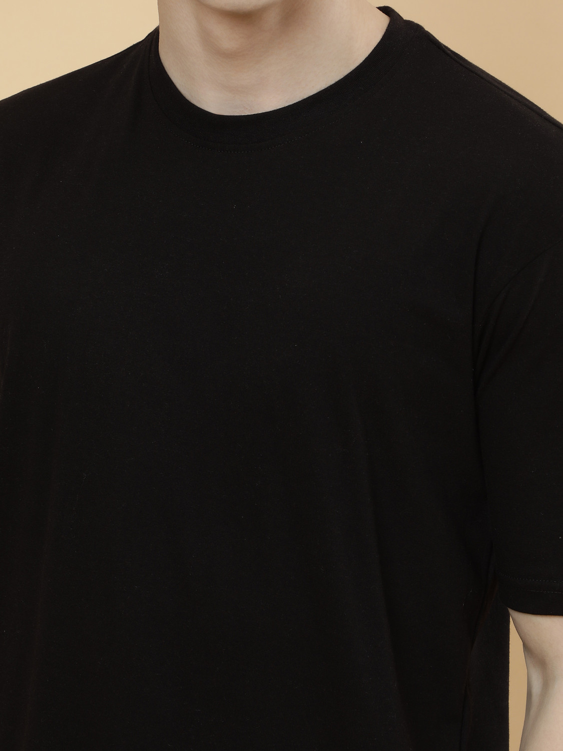 Image of PockMAN Solid Men Round Neck Black T-Shirt