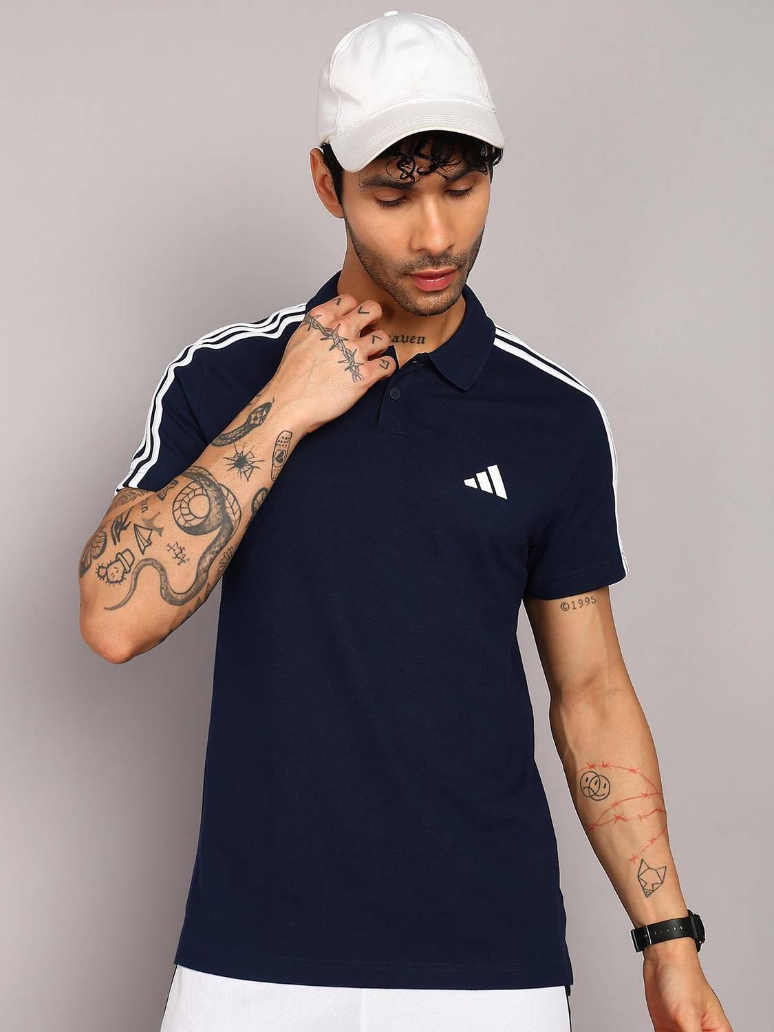 ADIDAS Men Blue Polo Neck T-Shirt