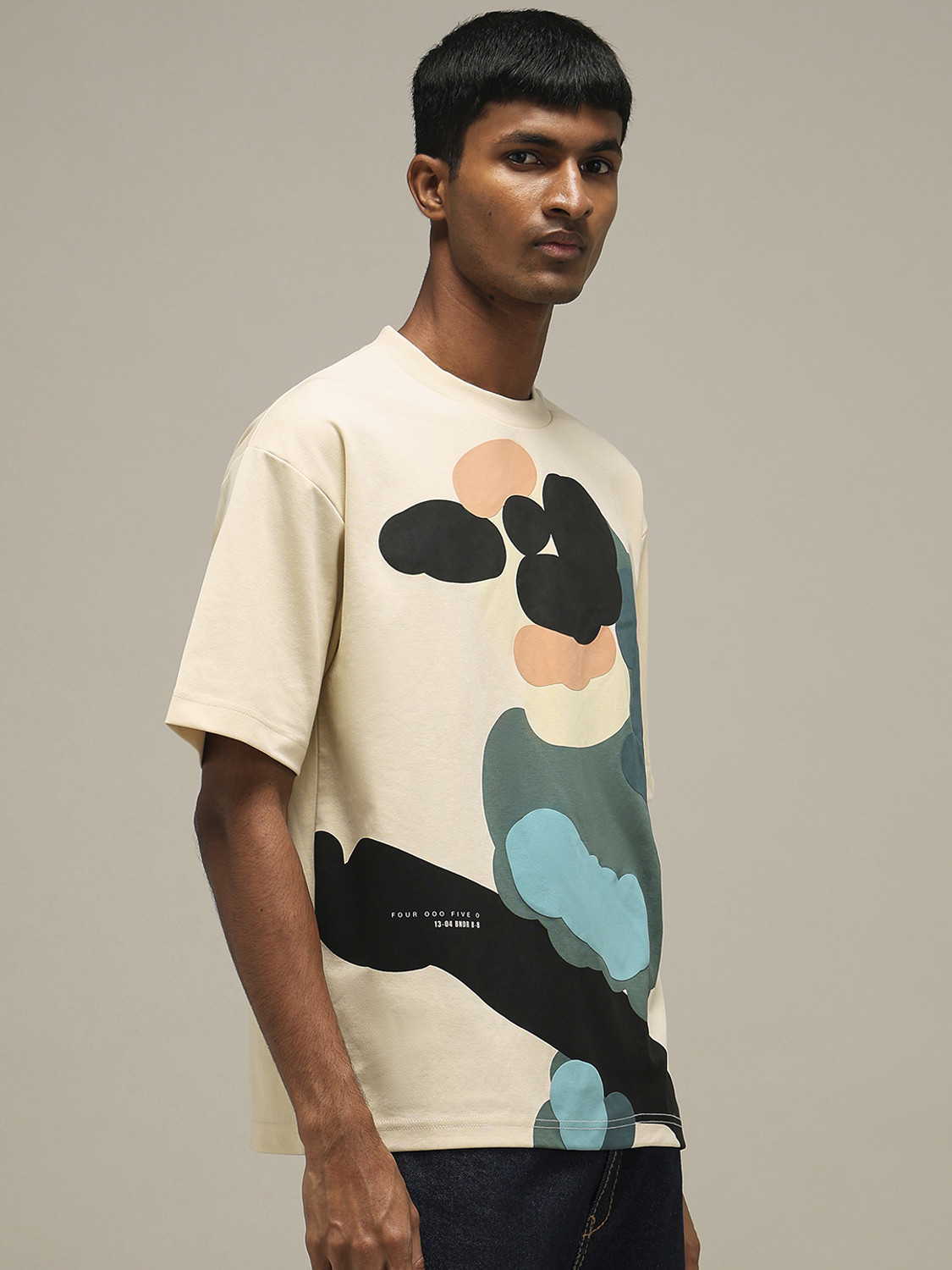 Image of MUFTI Printed Men Crew Neck Beige T-Shirt