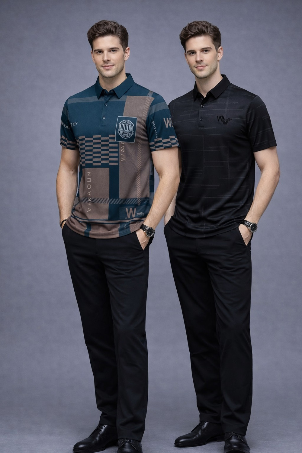Image of NAUGHTY MEN Printed, Typography, Striped, Checkered Men Polo Neck Multicolor T-Shirt