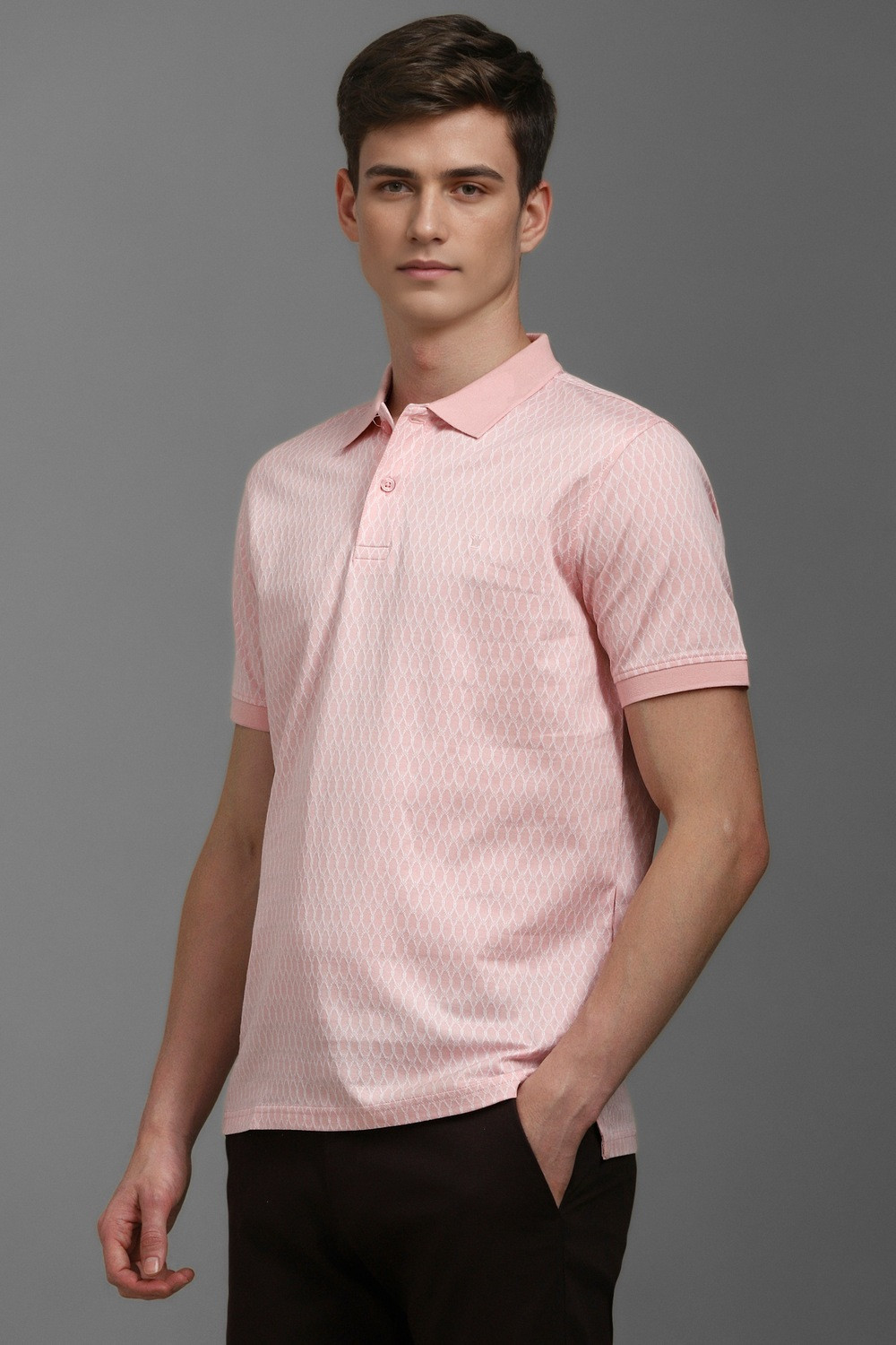 Image of LOUIS PHILIPPE Self Design Men Polo Neck Pink T-Shirt