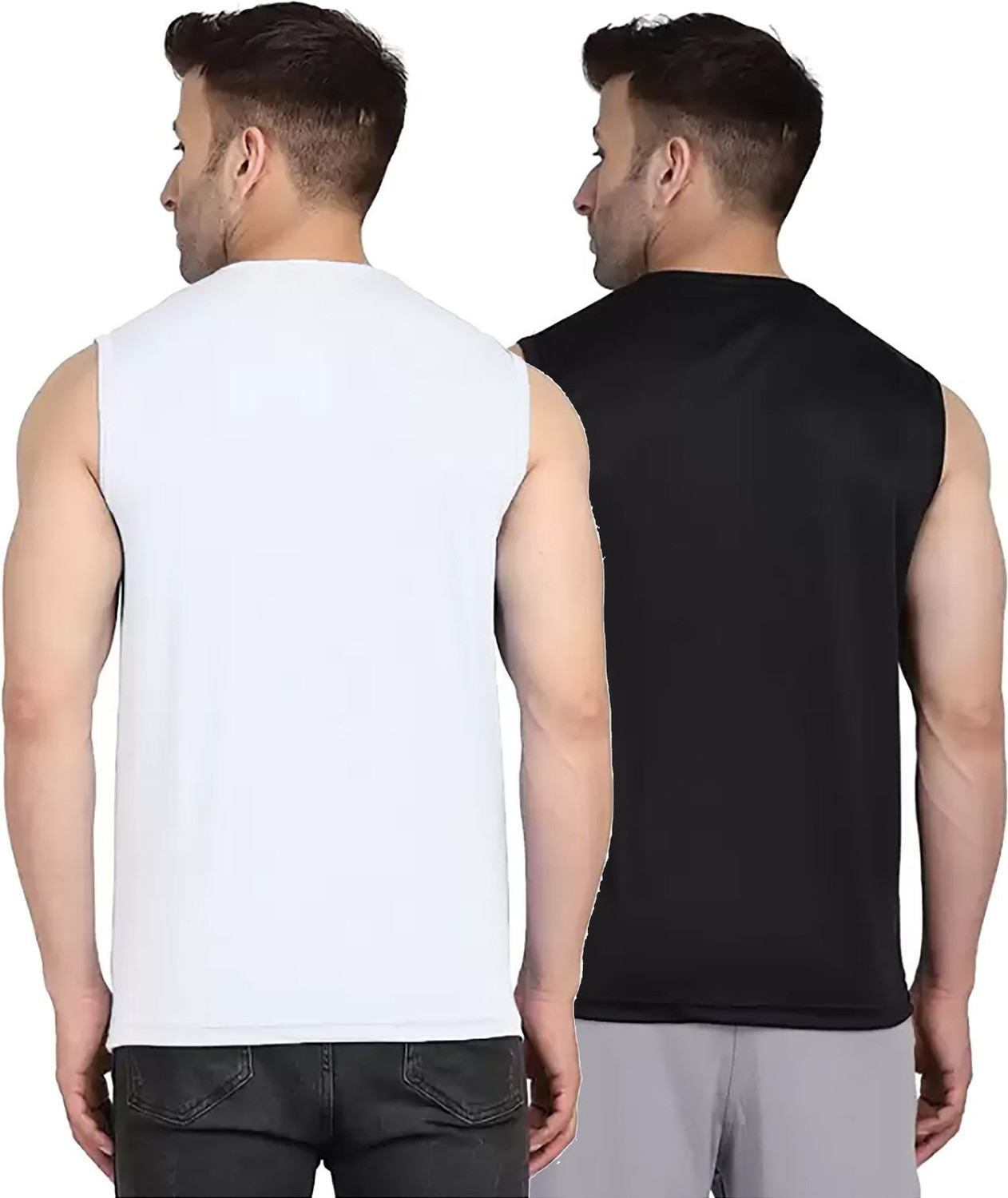 Image of Renowned Solid Men Round Neck White, Black T-Shirt