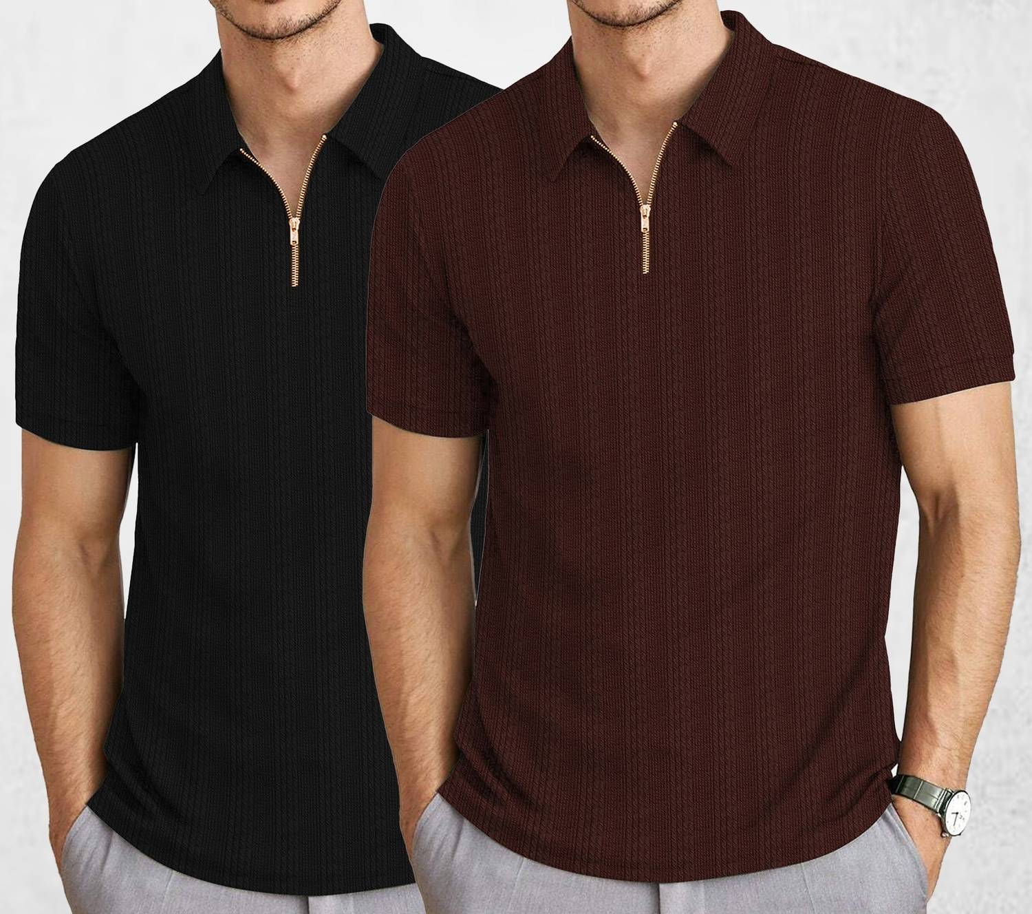 KAJARU Men Zip Neck Black T-Shirt Pack of 2 - Image 4
