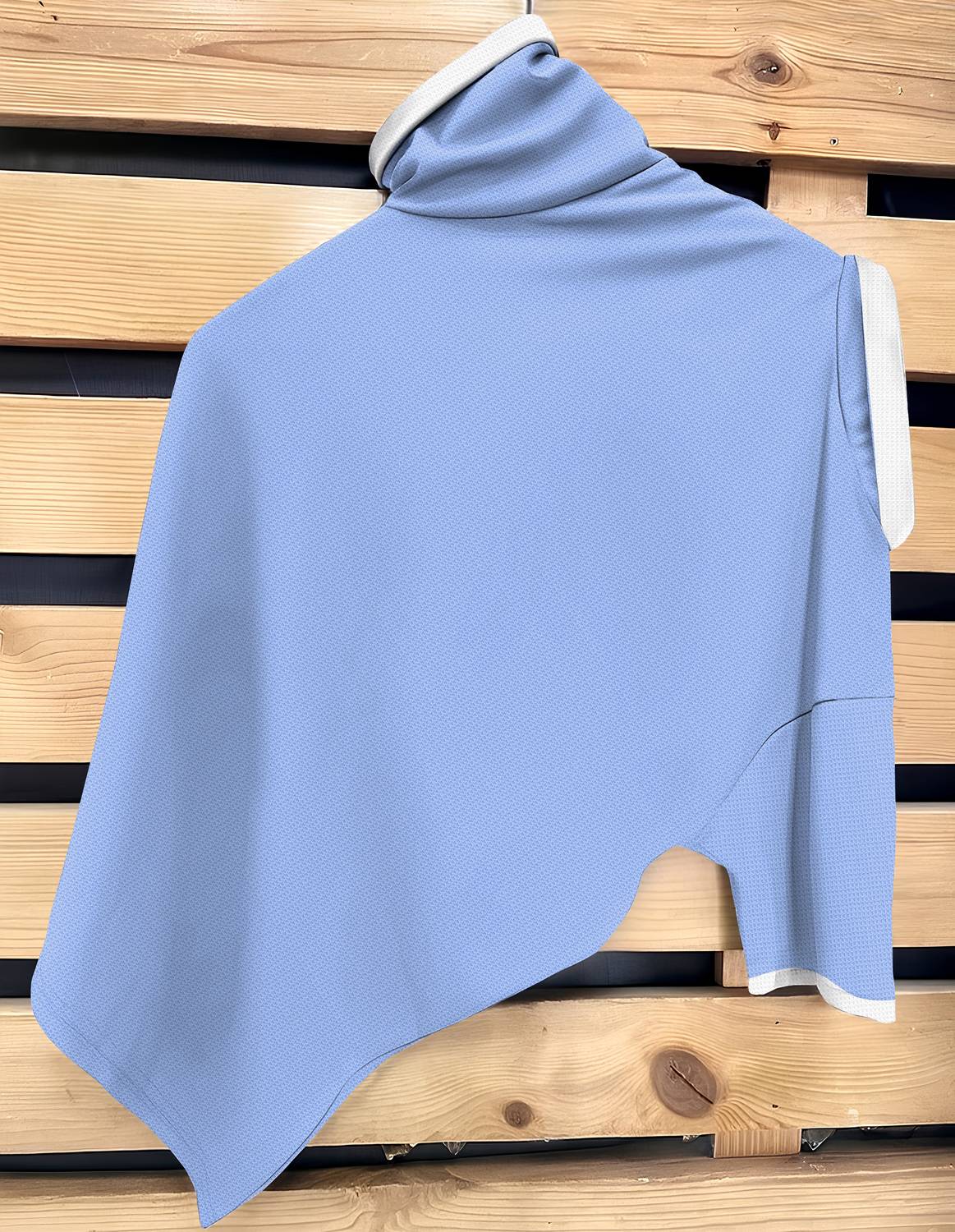 KAJARU Men Zip Neck Blue T-Shirt - Image 2