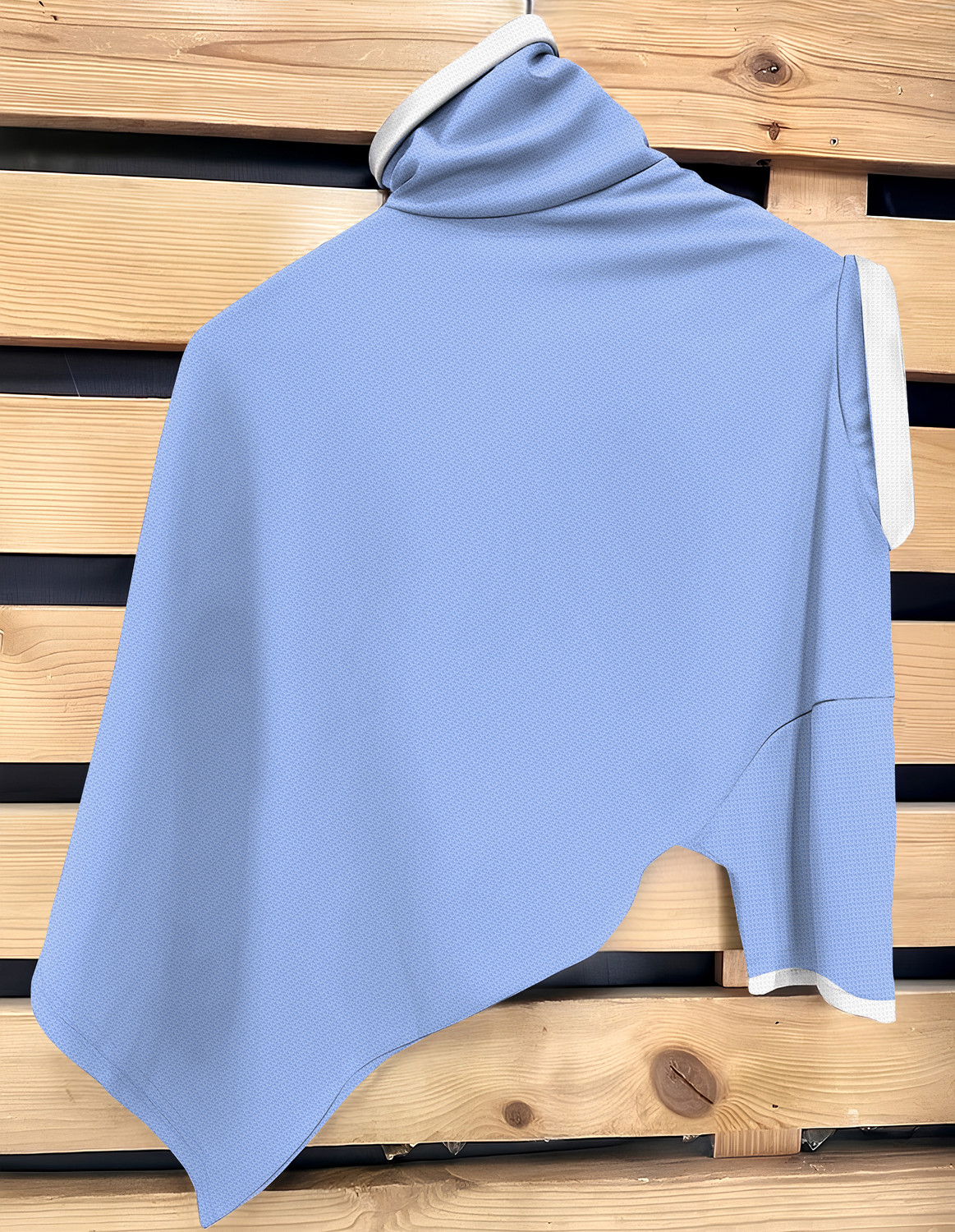 Image of KAJARU Self Design Men Zip Neck Blue T-Shirt