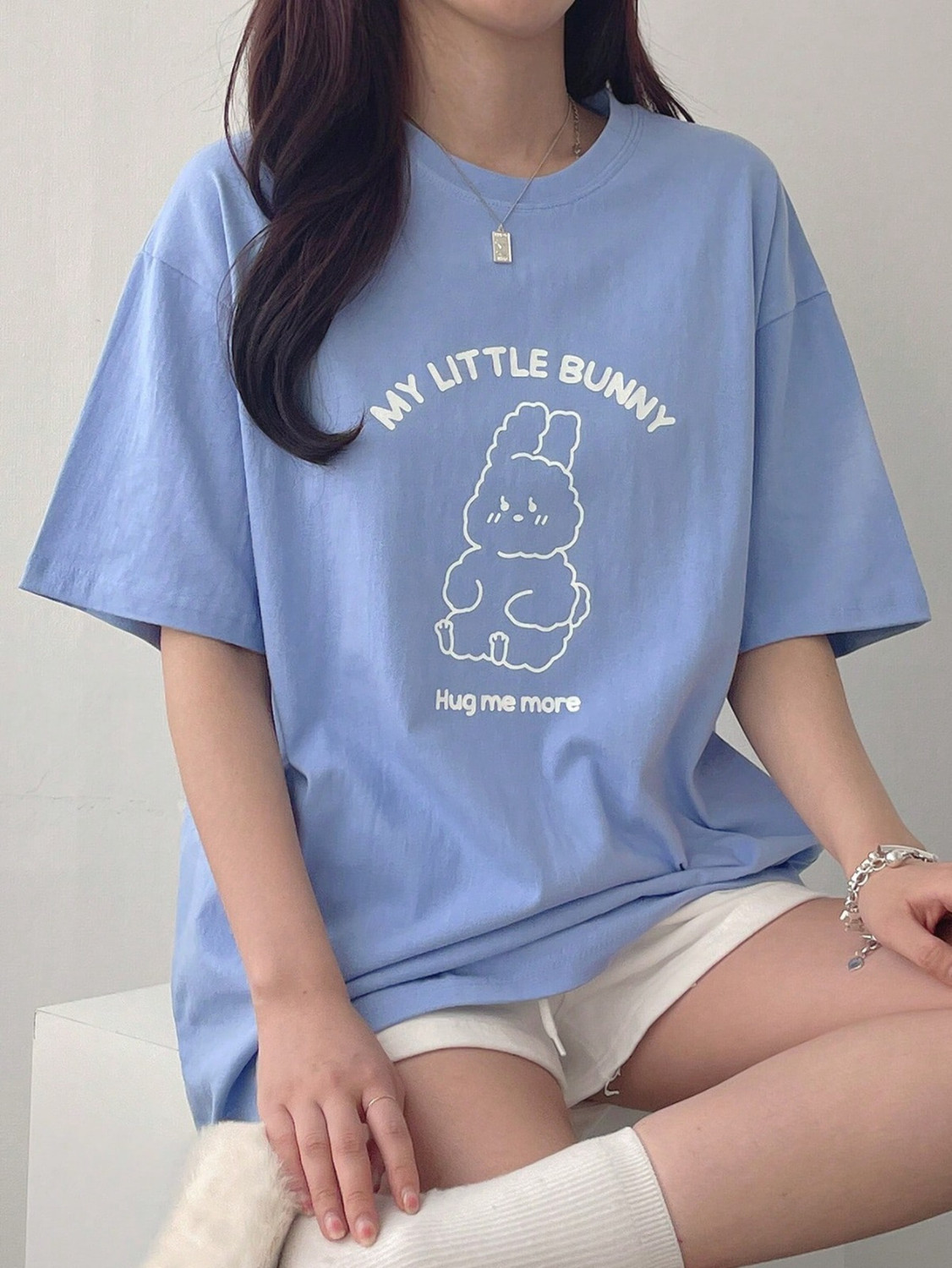 Image of Veroconic Printed Women Round Neck Light Blue T-Shirt