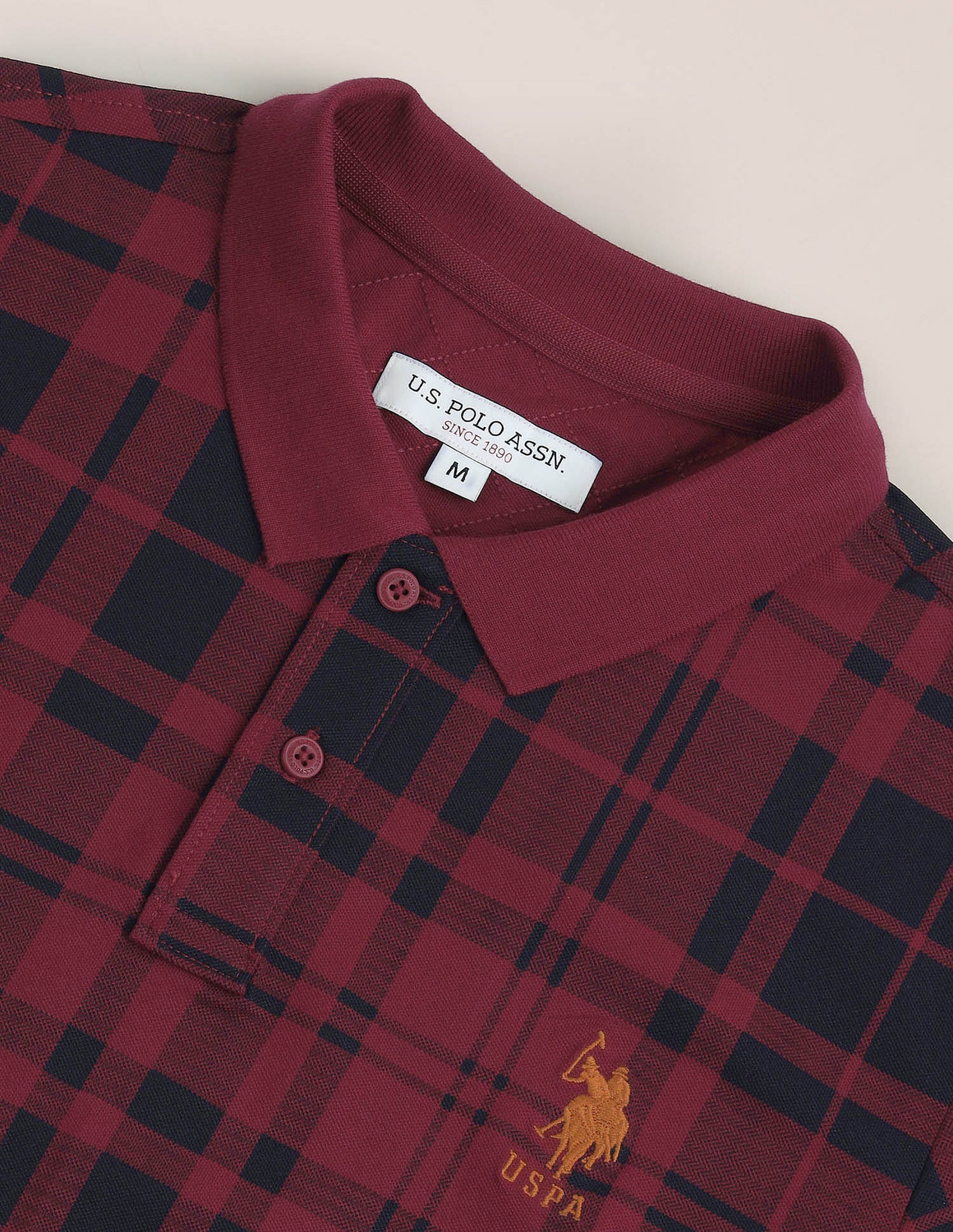 Image of U.S. POLO ASSN. Checkered Men Polo Neck Red T-Shirt