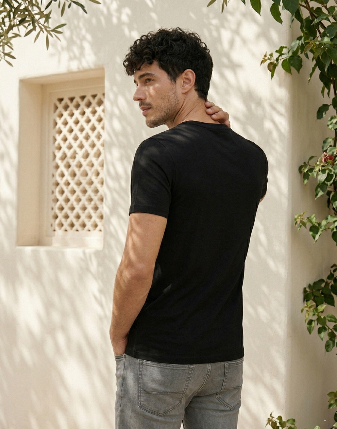 Image of LOUIS PHILIPPE Graphic Print Men Round Neck Black T-Shirt