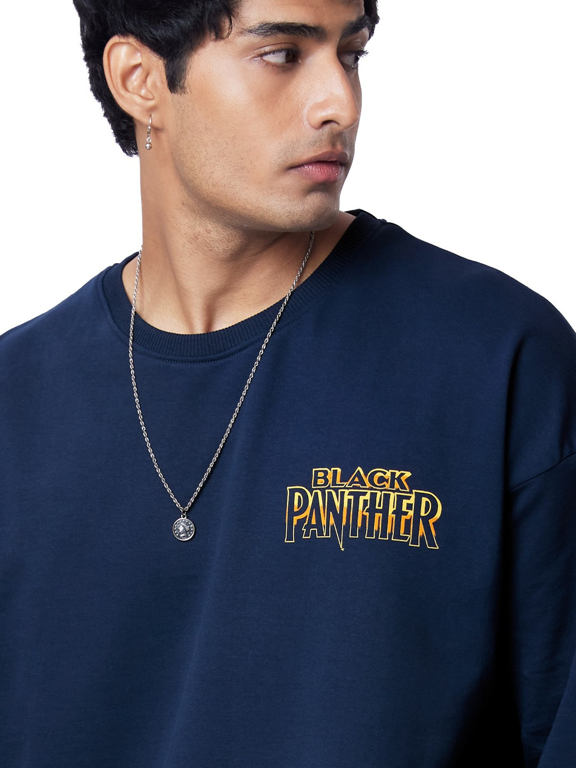 Image of The Souled Store Printed Men Round Neck Navy Blue T-Shirt
