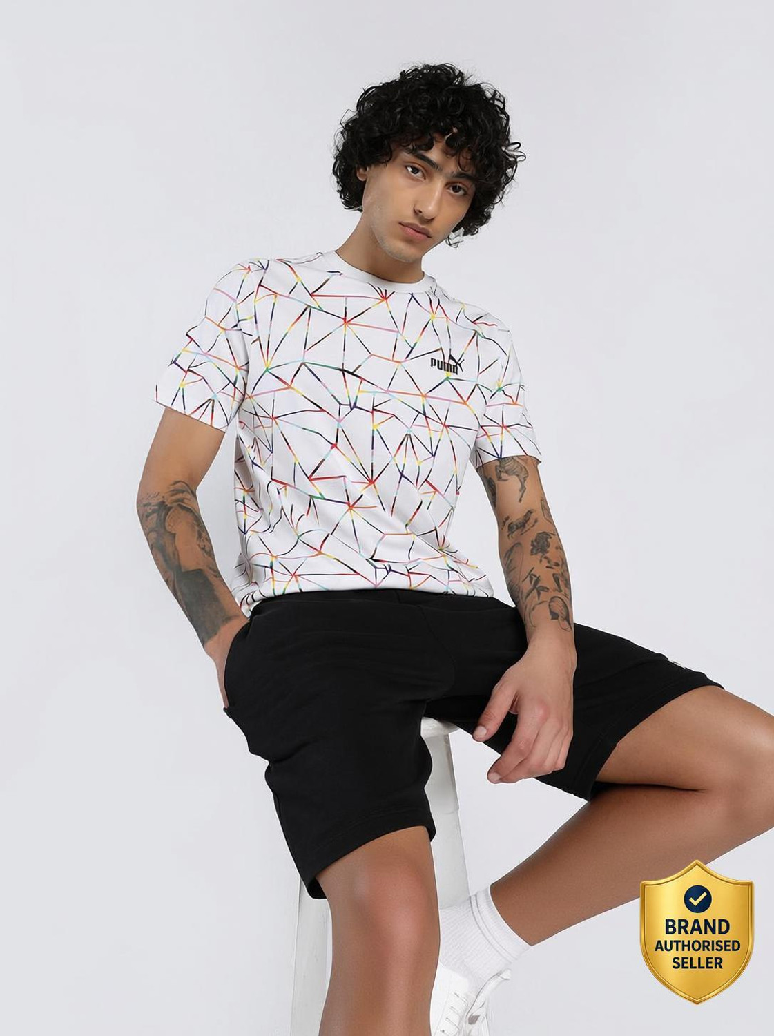 Image of PUMA Printed Men Crew Neck White T-Shirt