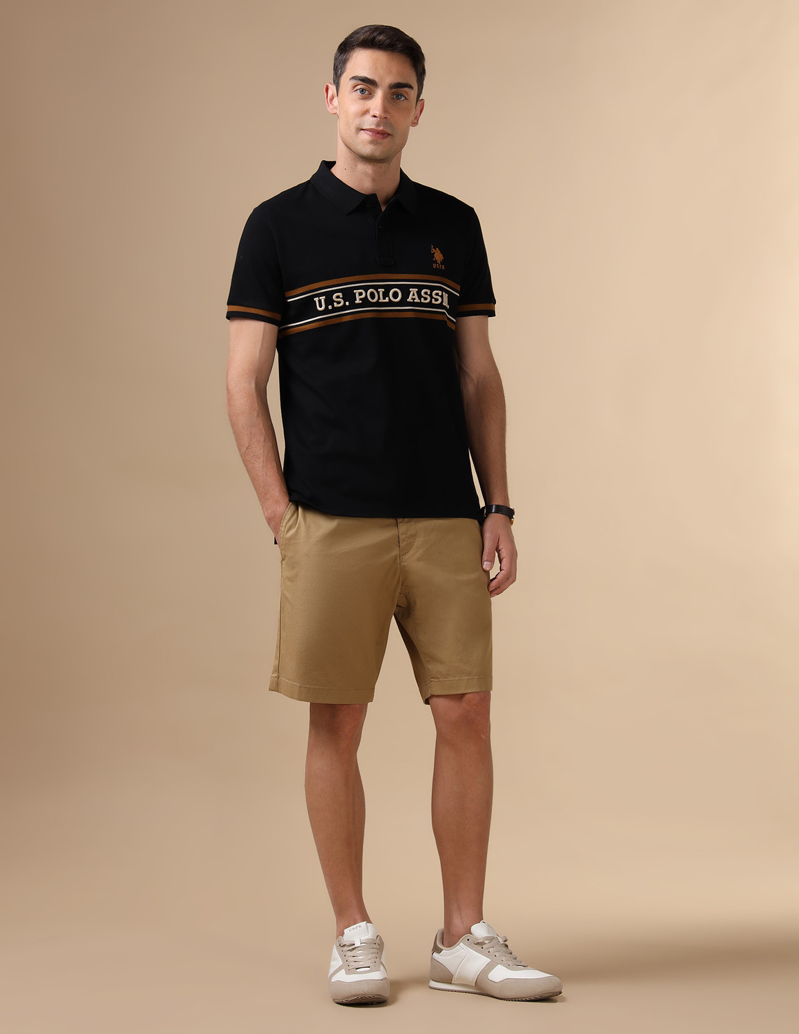 Image of U.S. POLO ASSN. Graphic Print Men Polo Neck Black T-Shirt