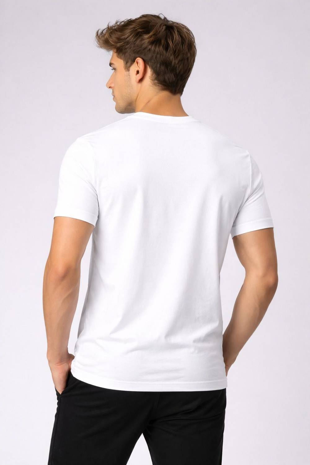 FANUZ Men White Round Neck T-Shirt - Image 2