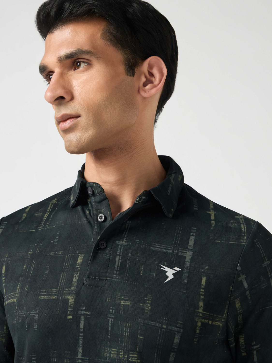 Image of TECHNOSPORT Abstract Men Polo Neck Grey T-Shirt