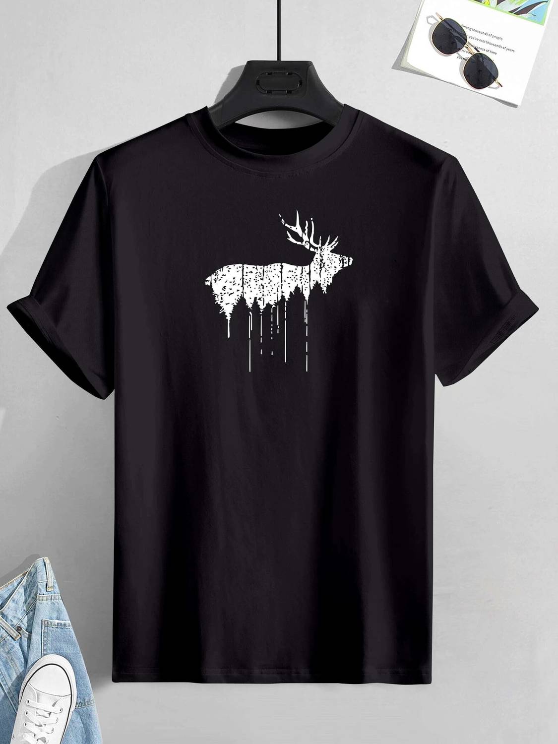 BYBILLOW Printed Men Round Neck Black T-Shirt