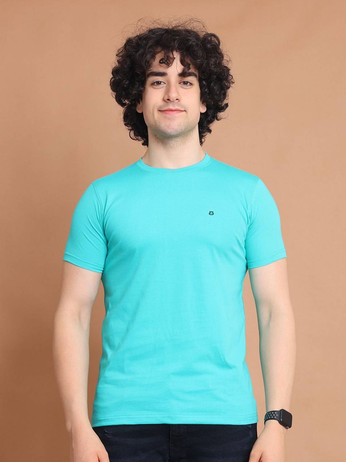BERRYBLUES Solid Men Round Neck Green T-Shirt