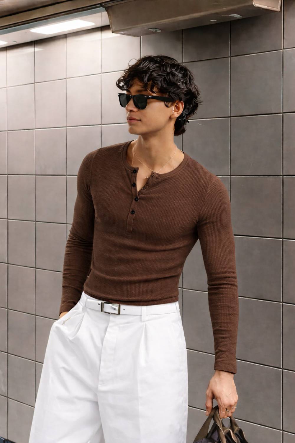 Rockwell Solid Men Henley Neck Brown T-Shirt - Image 1