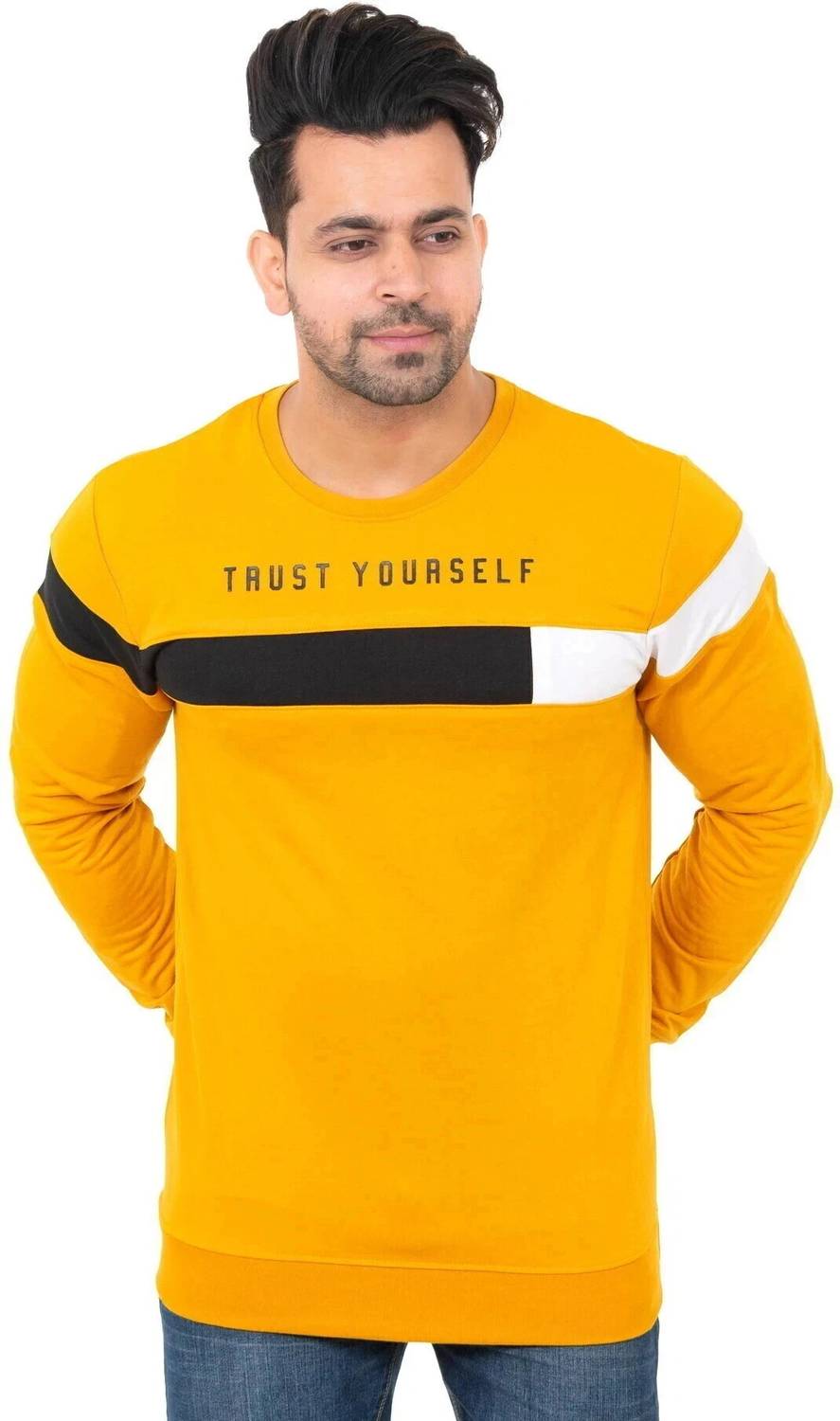 E-MAX Men Typography Crew Neck Polyester Yellow T-Shirt