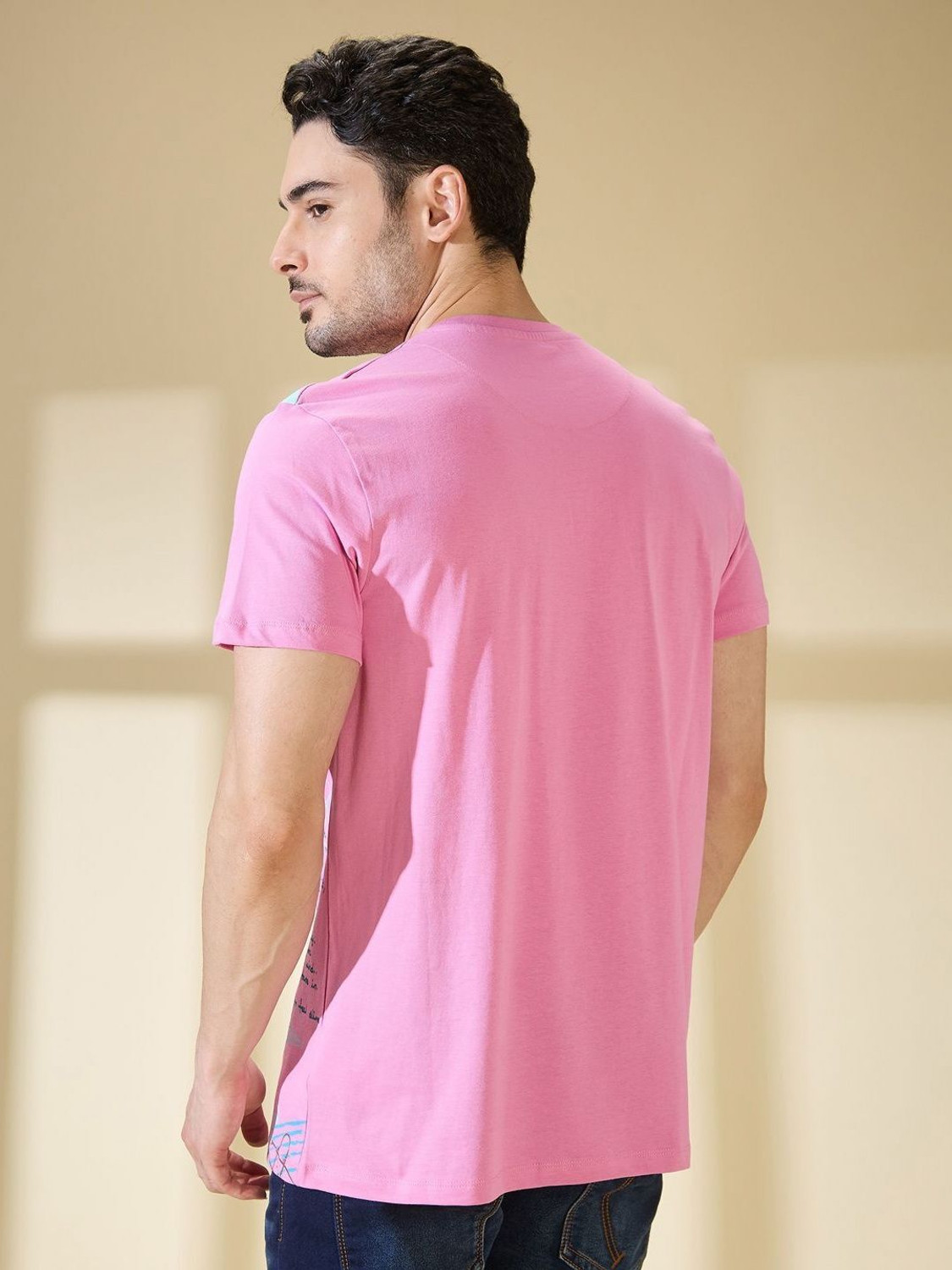 Image of BEING HUMAN Solid Men Crew Neck Pink T-Shirt