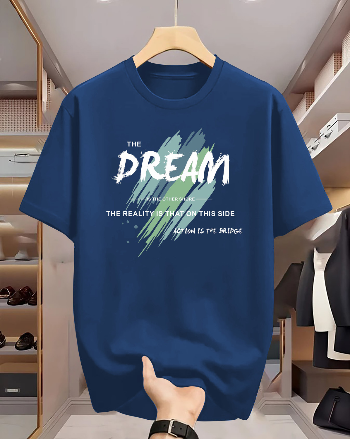 Image of Heartees Graphic Print Men Round Neck Navy Blue T-Shirt