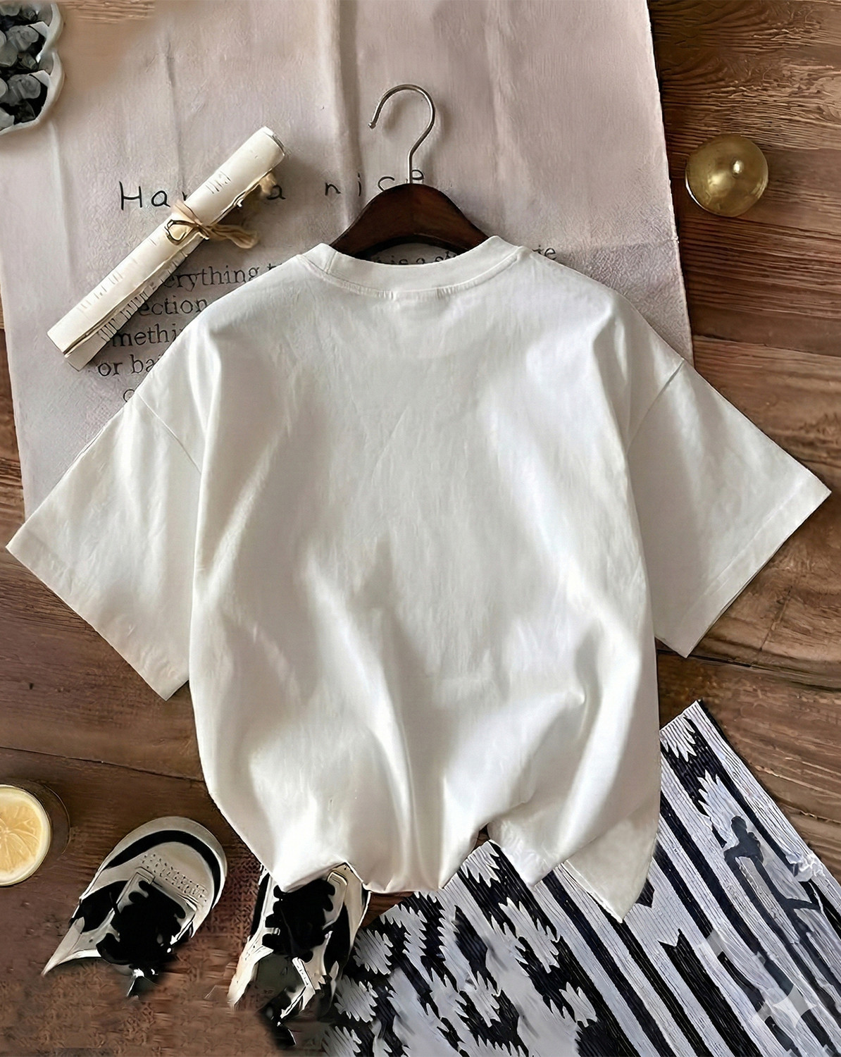 Image of GLOBAL NOMAD Women Graphic Print Round Neck Cotton Blend White T-Shirt