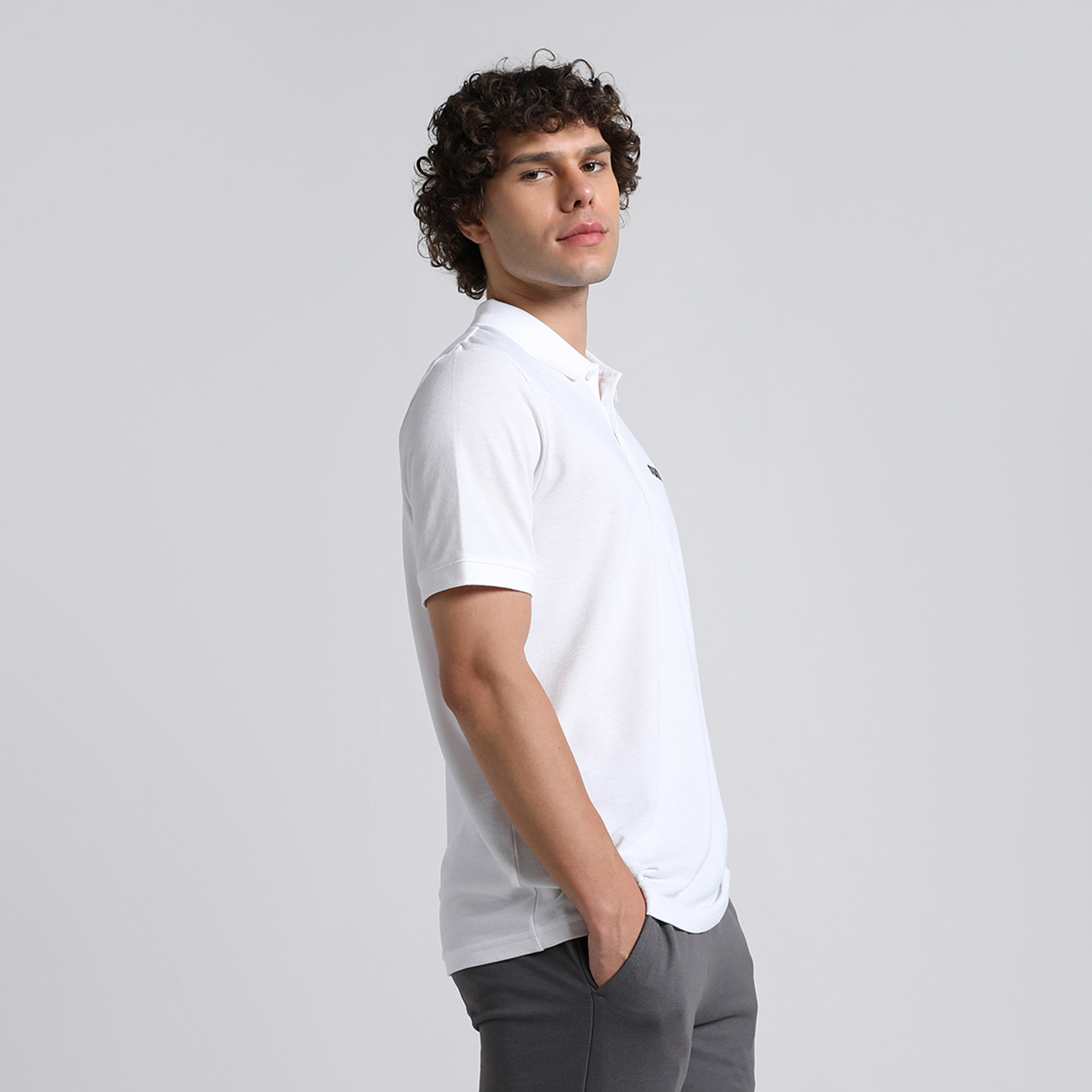 Image of PUMA Printed Men Polo Neck White T-Shirt