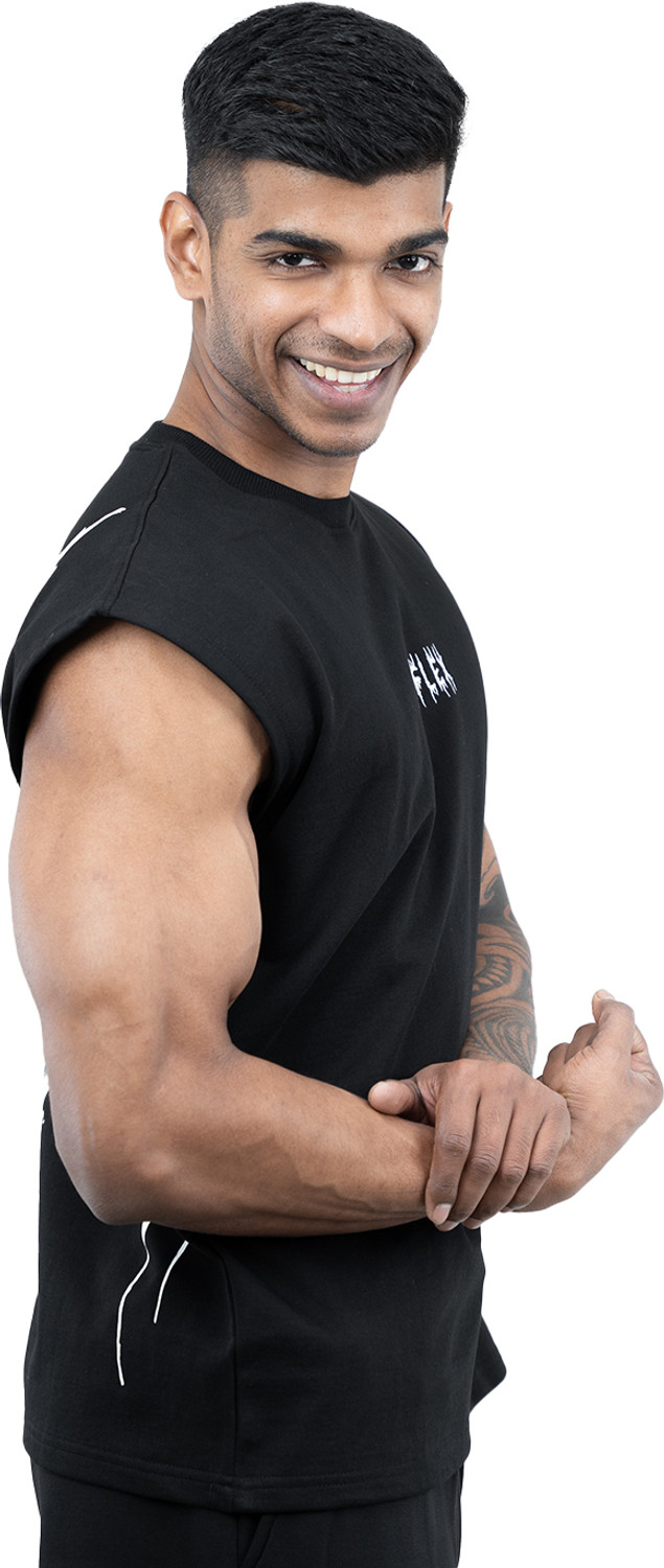 Image of Athflex Graphic Print Men Round Neck Black T-Shirt
