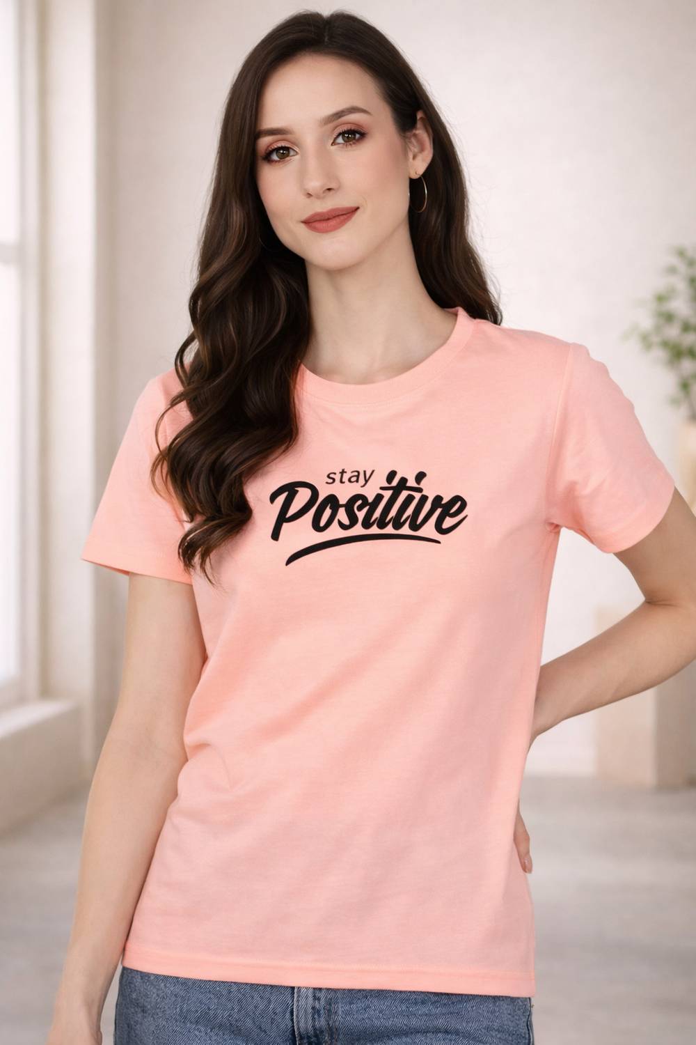Adyavastram Typography Women Round Neck Pink T-Shirt