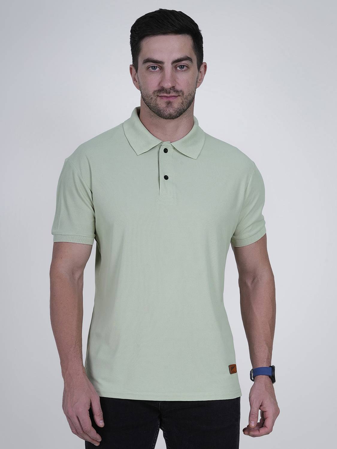 Polo Plus Men Solid Polo Neck Polycotton Green T-Shirt
