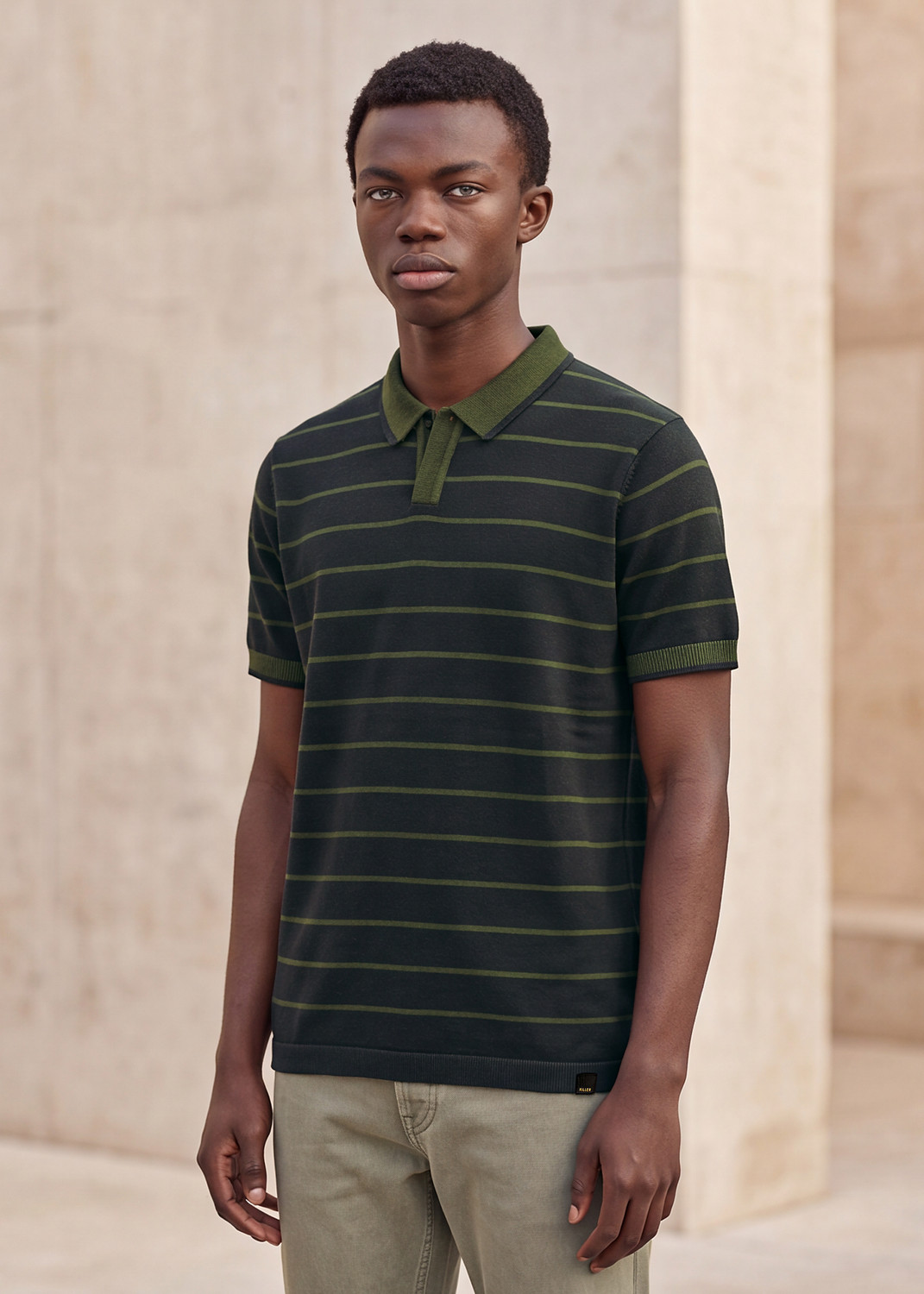 Image of KILLER Striped Men Polo Neck Green T-Shirt