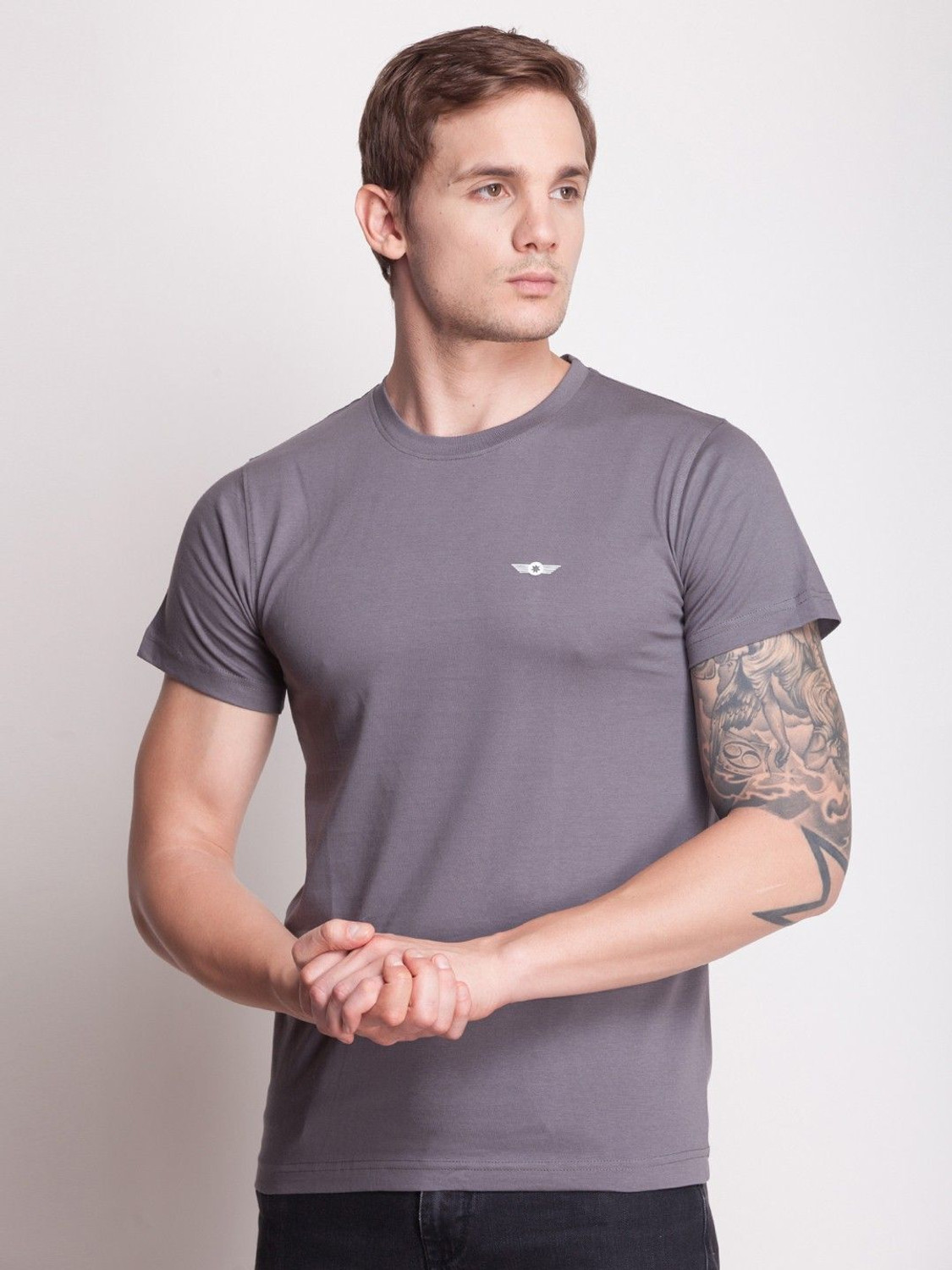 Image of Force NXT Solid Men Round Neck Grey T-Shirt