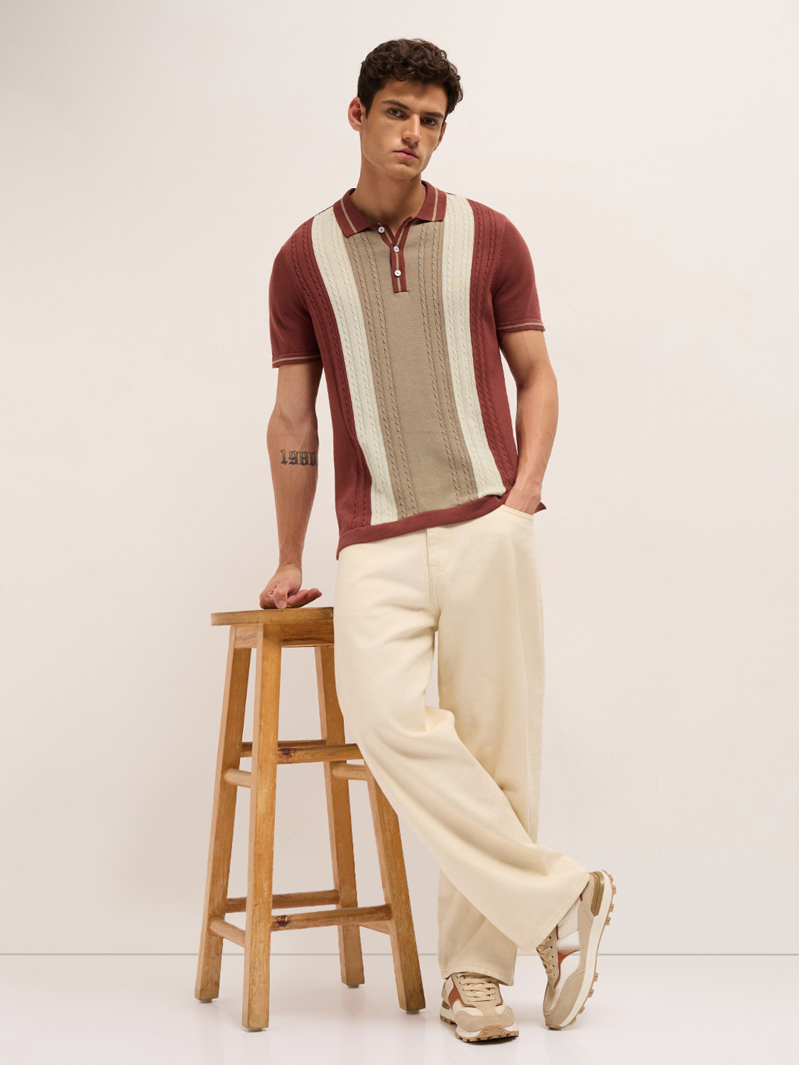 Image of THE BEAR HOUSE Colorblock Men Polo Neck Multicolor T-Shirt