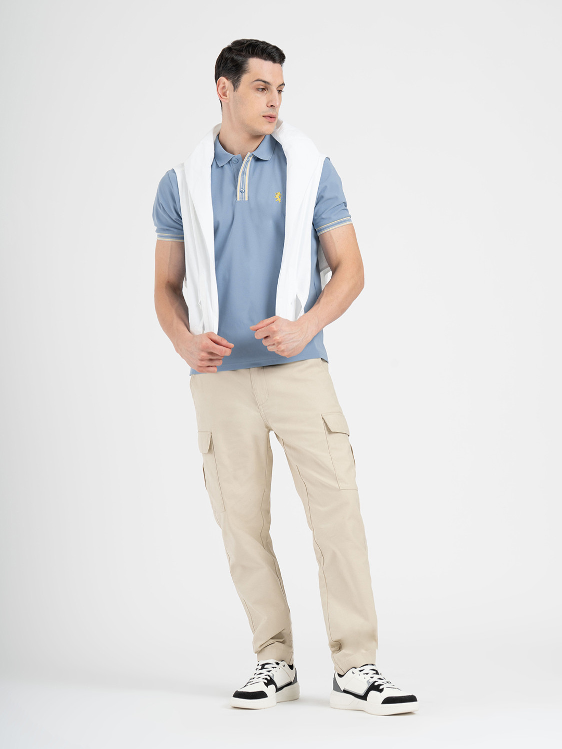 Image of RED TAPE Solid Men Polo Neck Light Blue T-Shirt