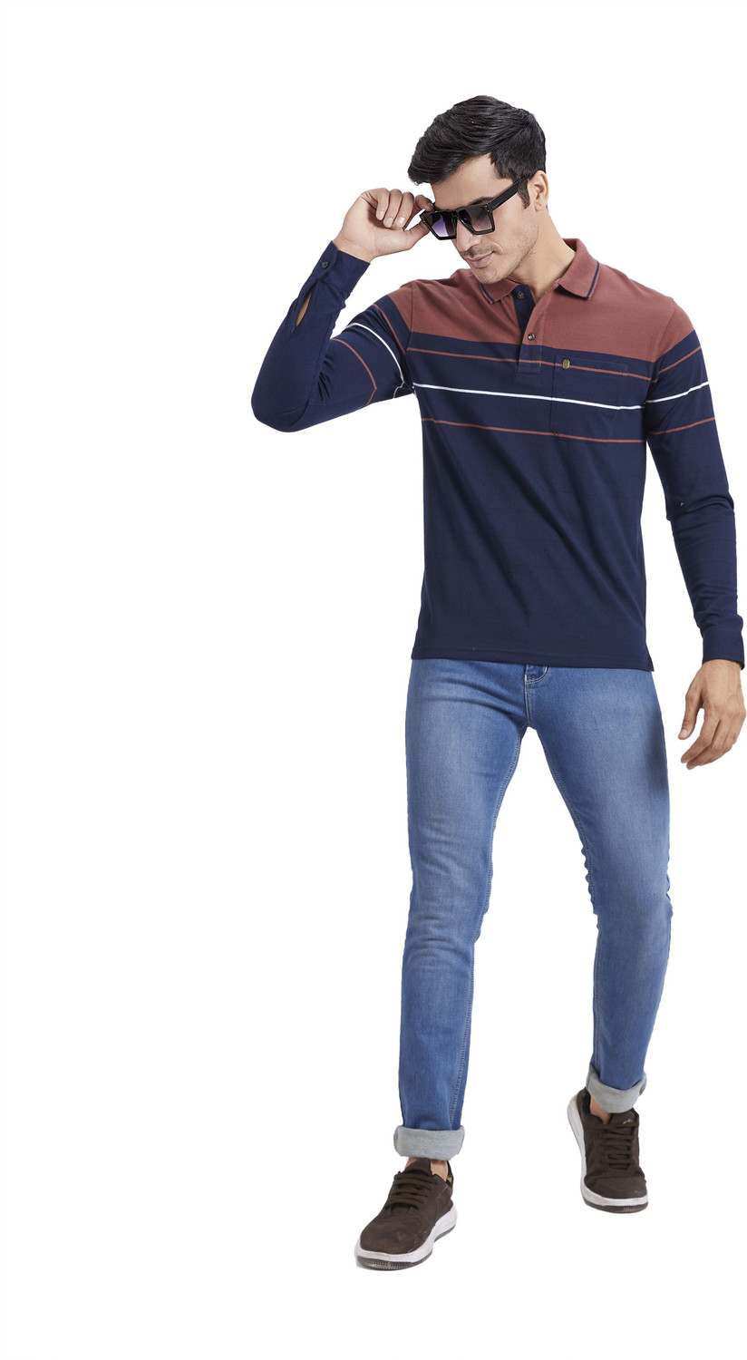 Image of PRORIDERS Striped Men Polo Neck Multicolor T-Shirt