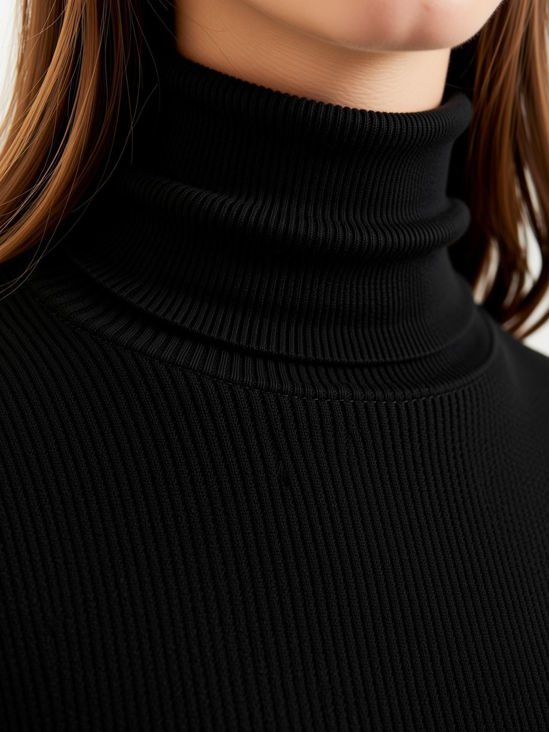 Image of Helpom Women Solid Turtle Neck Cotton Blend Black T-Shirt