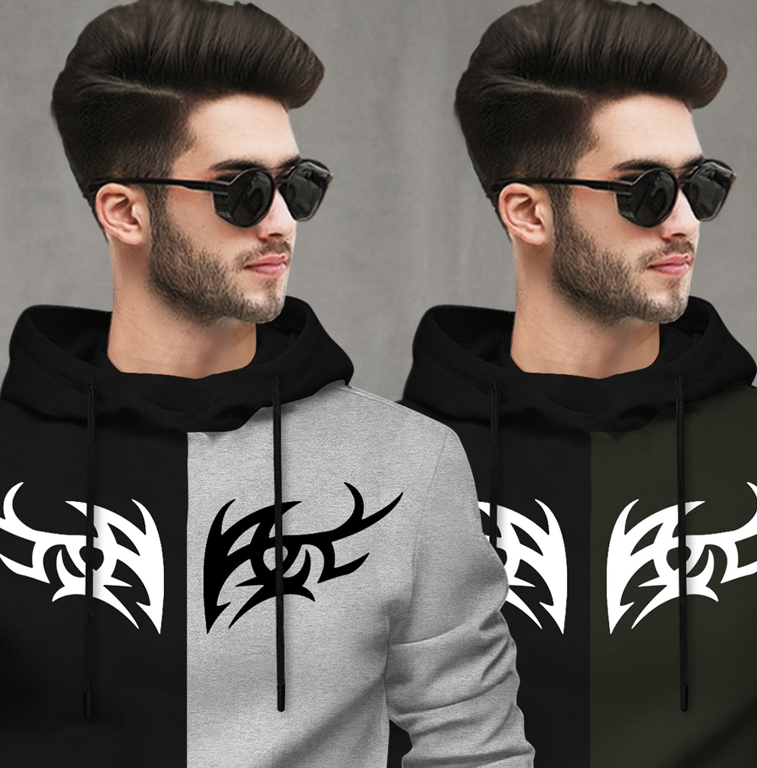 Image of TESSERACT Printed Men Hooded Neck Multicolor T-Shirt